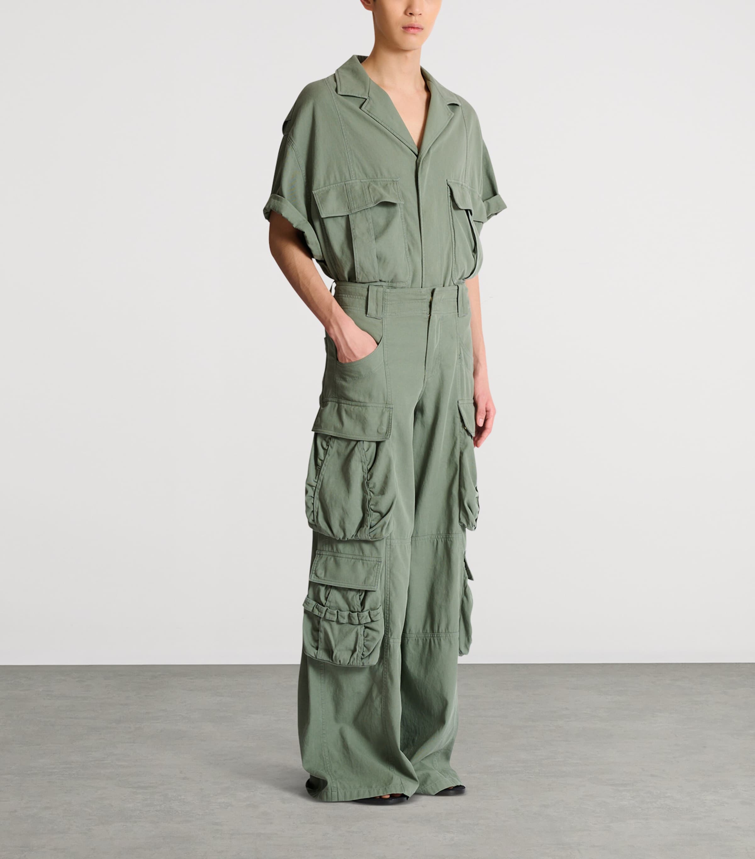 Balmain Mens Cotton Cargo Trousers Vert Laurier Image 4