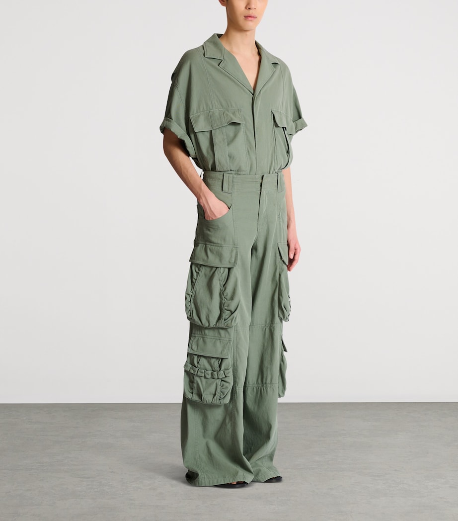 Balmain Mens Cotton Cargo Trousers Vert Laurier Image 4