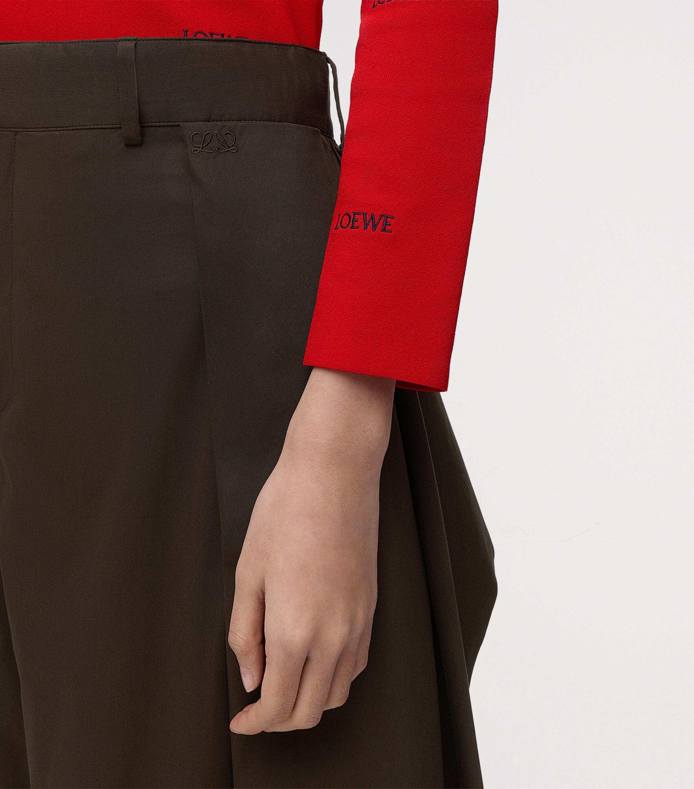 LOEWE Womens Cotton-Silk Layered Trousers Brown Image 5