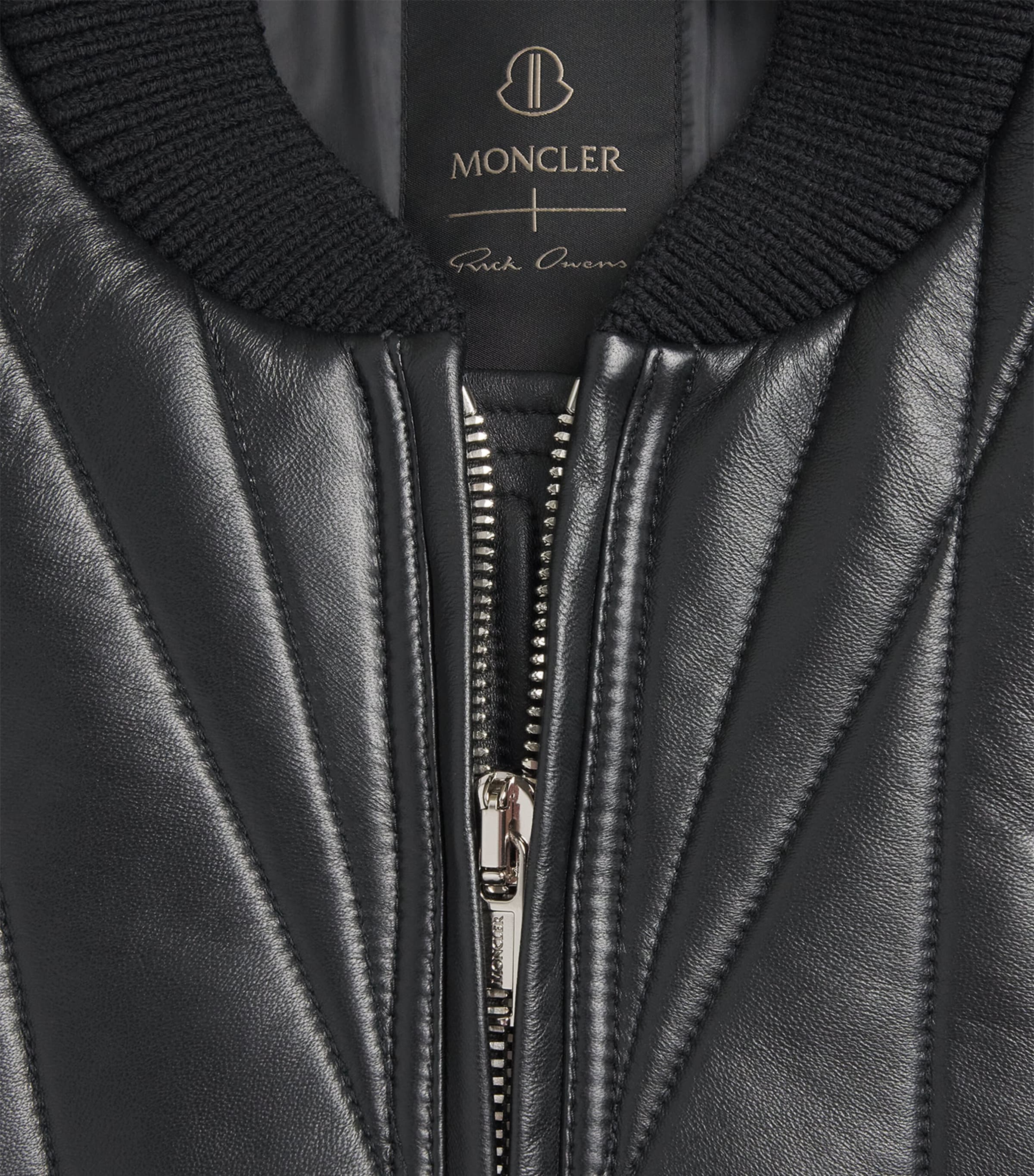 Rick Owens Mens x Moncler Leather Geocamo Cropped Bomber Jacket Black Image 6