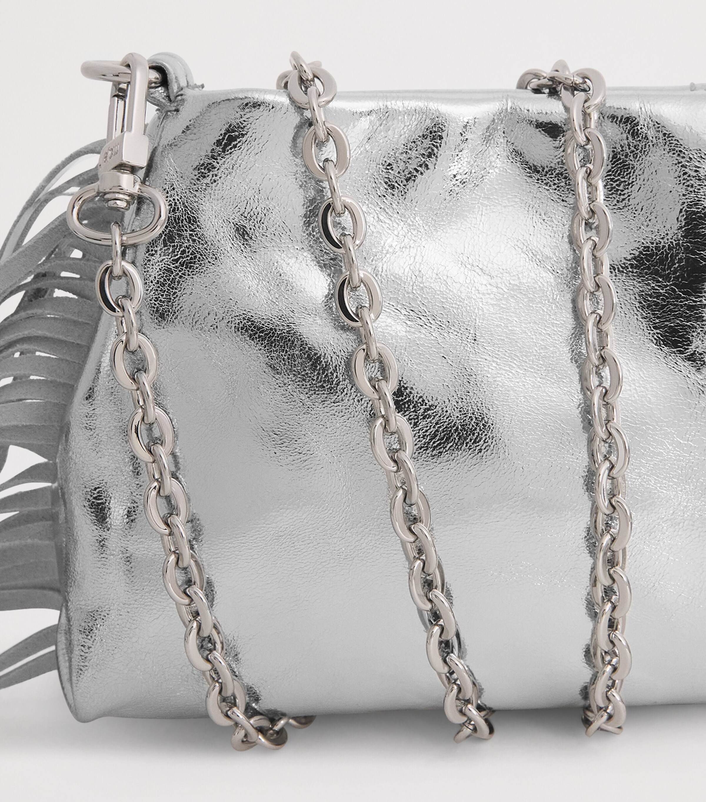 Maje Metallic Leather Miss M Clutch Bag Silvery Image 6