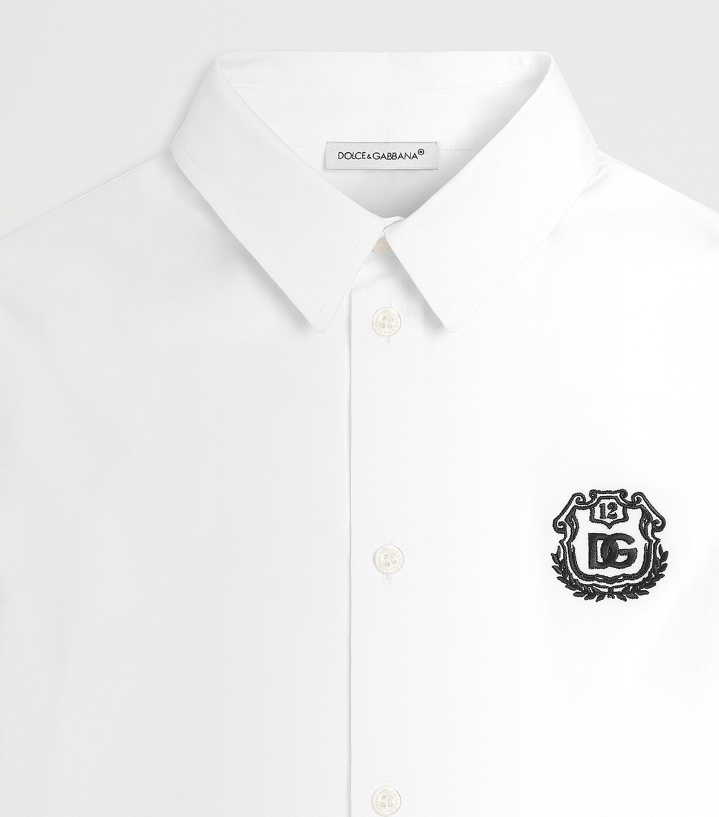 Dolce&Gabbana Kids Cotton Poplin Logo Shirt (8-14 Years) Optical White Image 3
