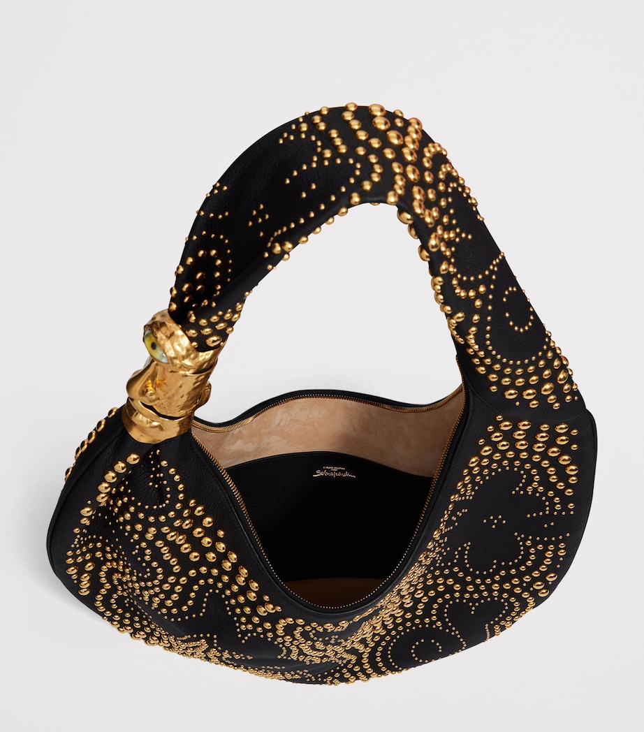 Large Leather Studded Soufflé Shoulder Bag 023 GOLD/BLACK Image 5