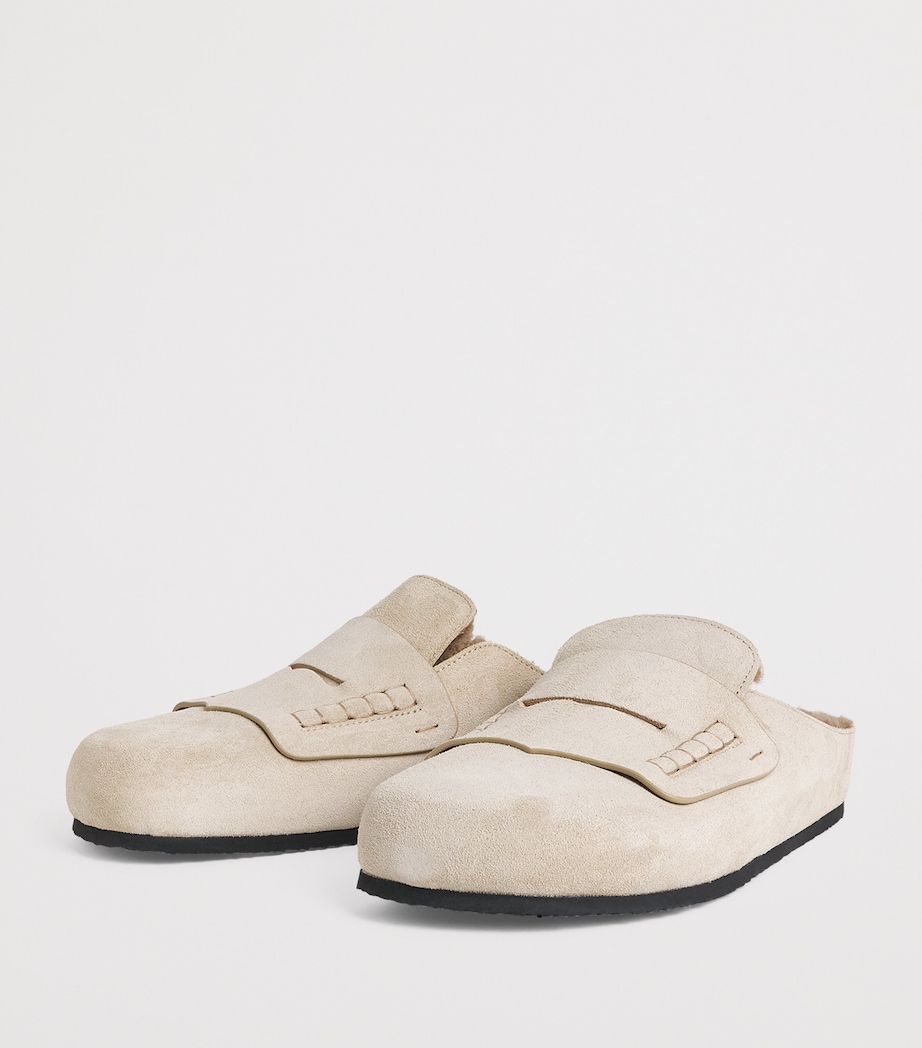 Suede Shearling Mule Loafers 130-LIGHT BEIGE Image 3