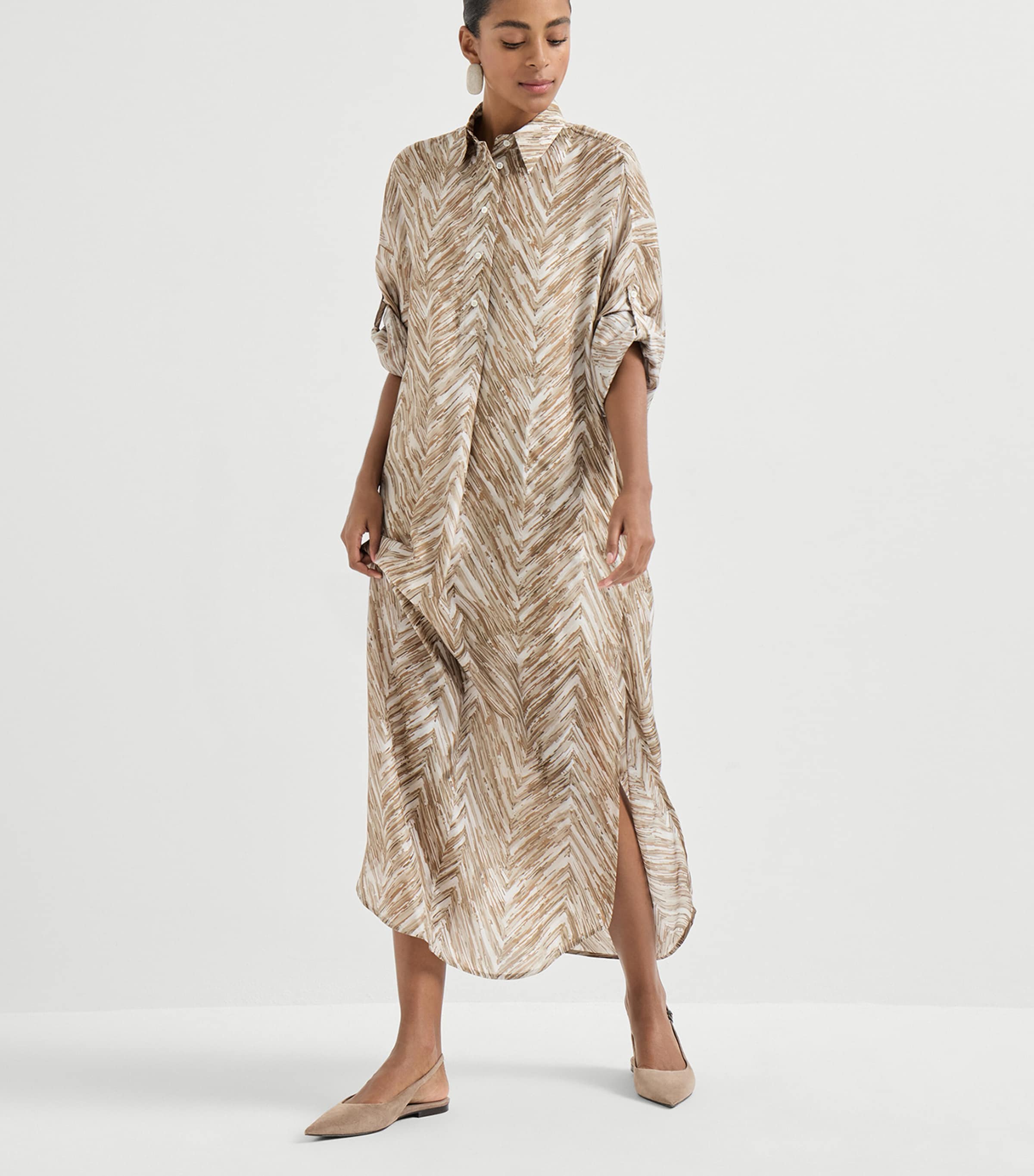 Brunello Cucinelli Womens Silk Chevron Shirt Dress Image 3