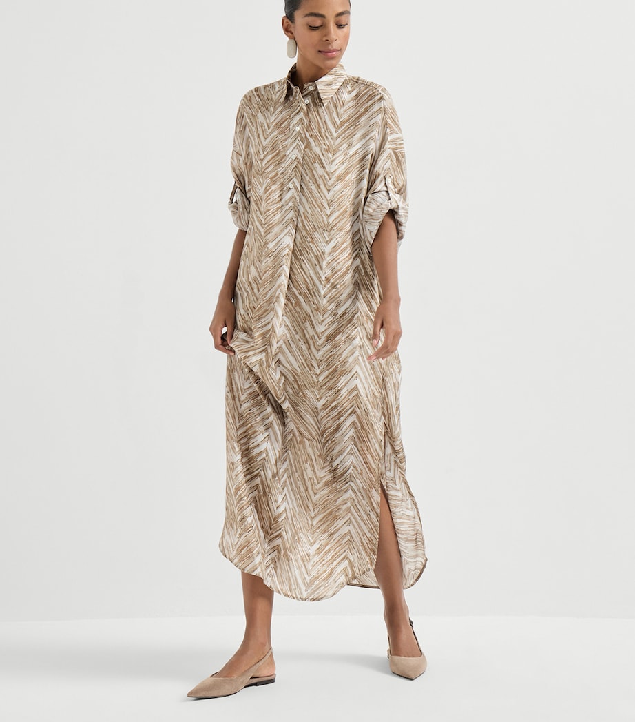 Brunello Cucinelli Womens Silk Chevron Shirt Dress Image 3