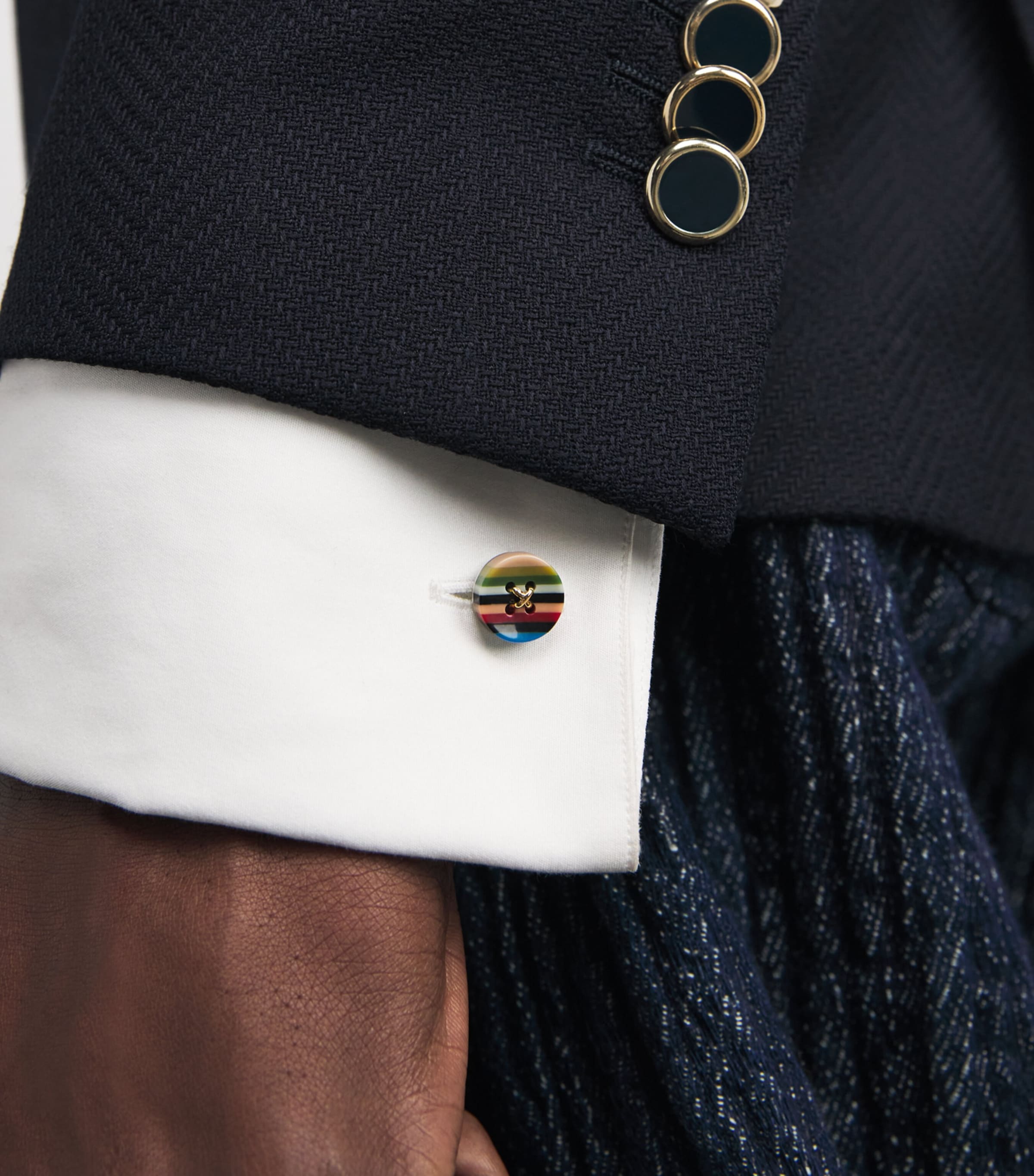 Signature Stripe Button Cufflinks MULTICOLOUR Image 2