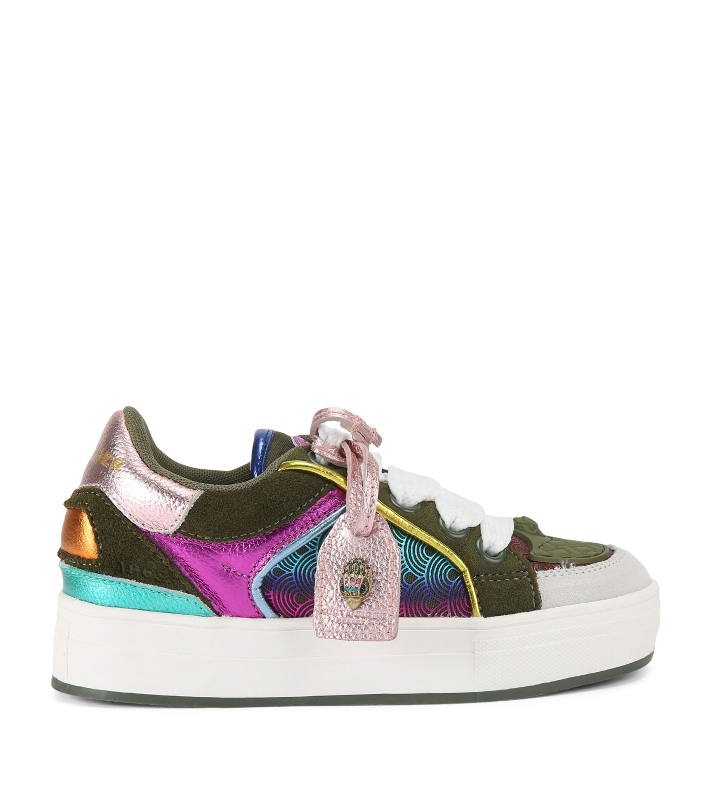 Kurt Geiger Haki Kids' Mini Southbank Tag Leather Low-top Trainers Eur 34 / 2 Uk In Khaki