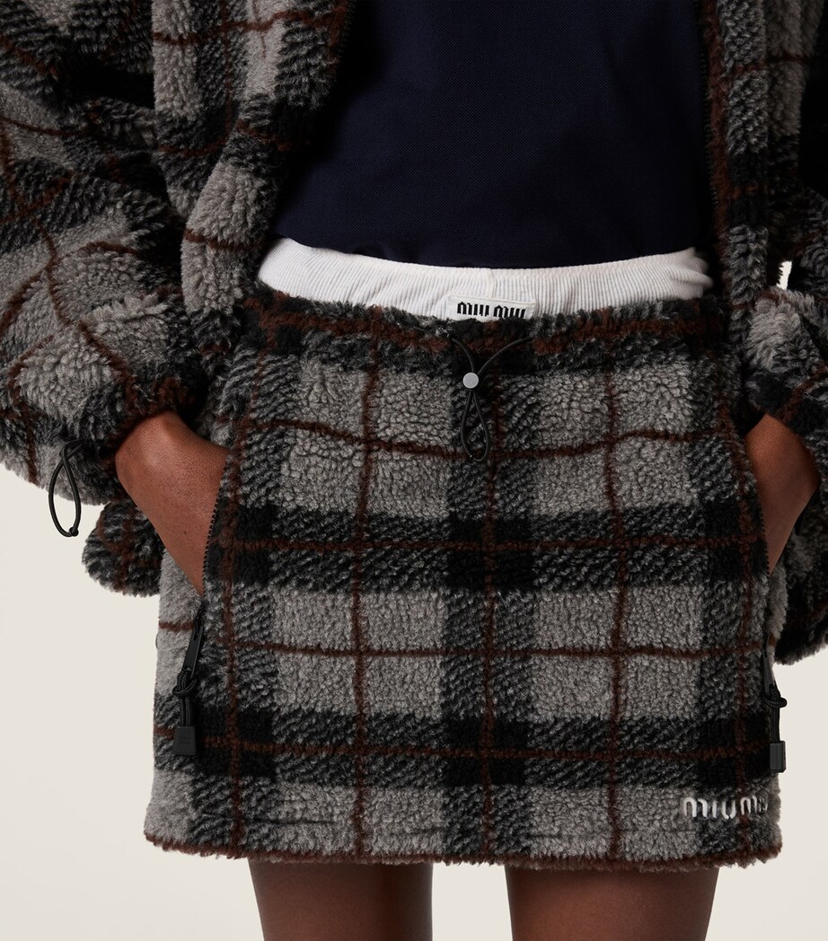 Miu Miu Womens Fleece Check Mini Skirt Image 4