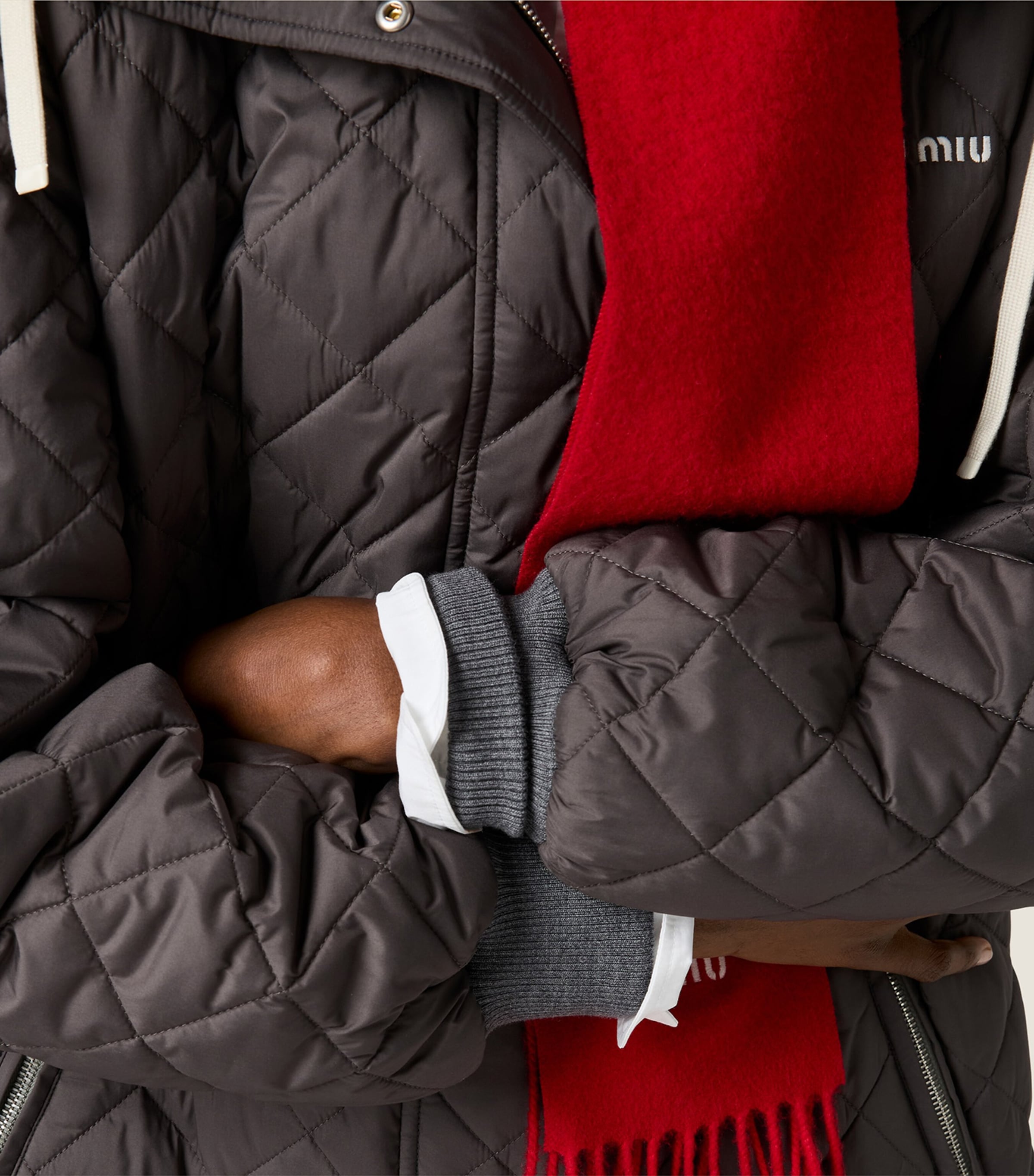 Miu Miu Womens Technical Ponge Down Quilted Coat Grey Image 4