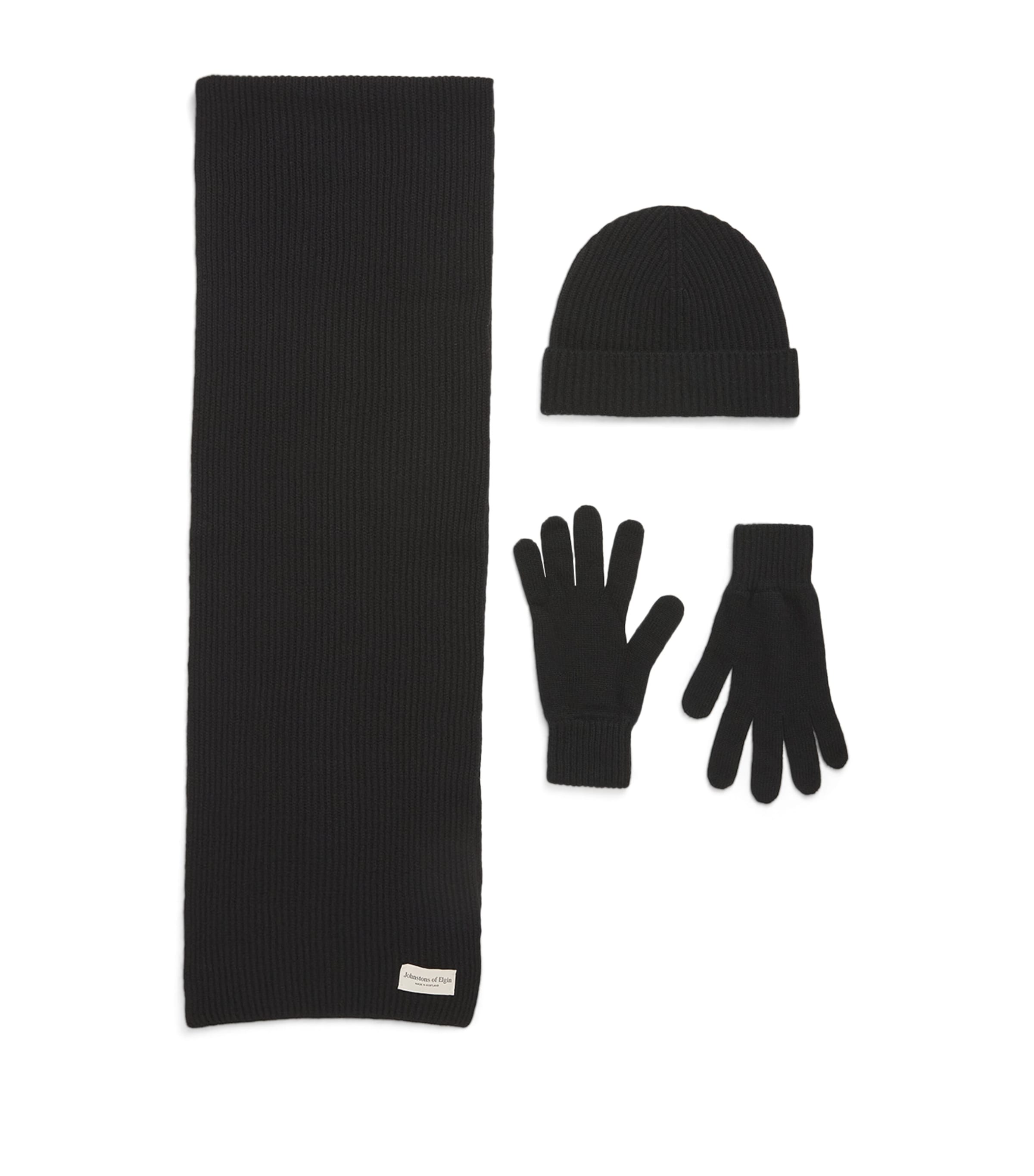 Johnstons Of Elgin Cashmere Hat, Scarf And Gloves Gift Set In Black