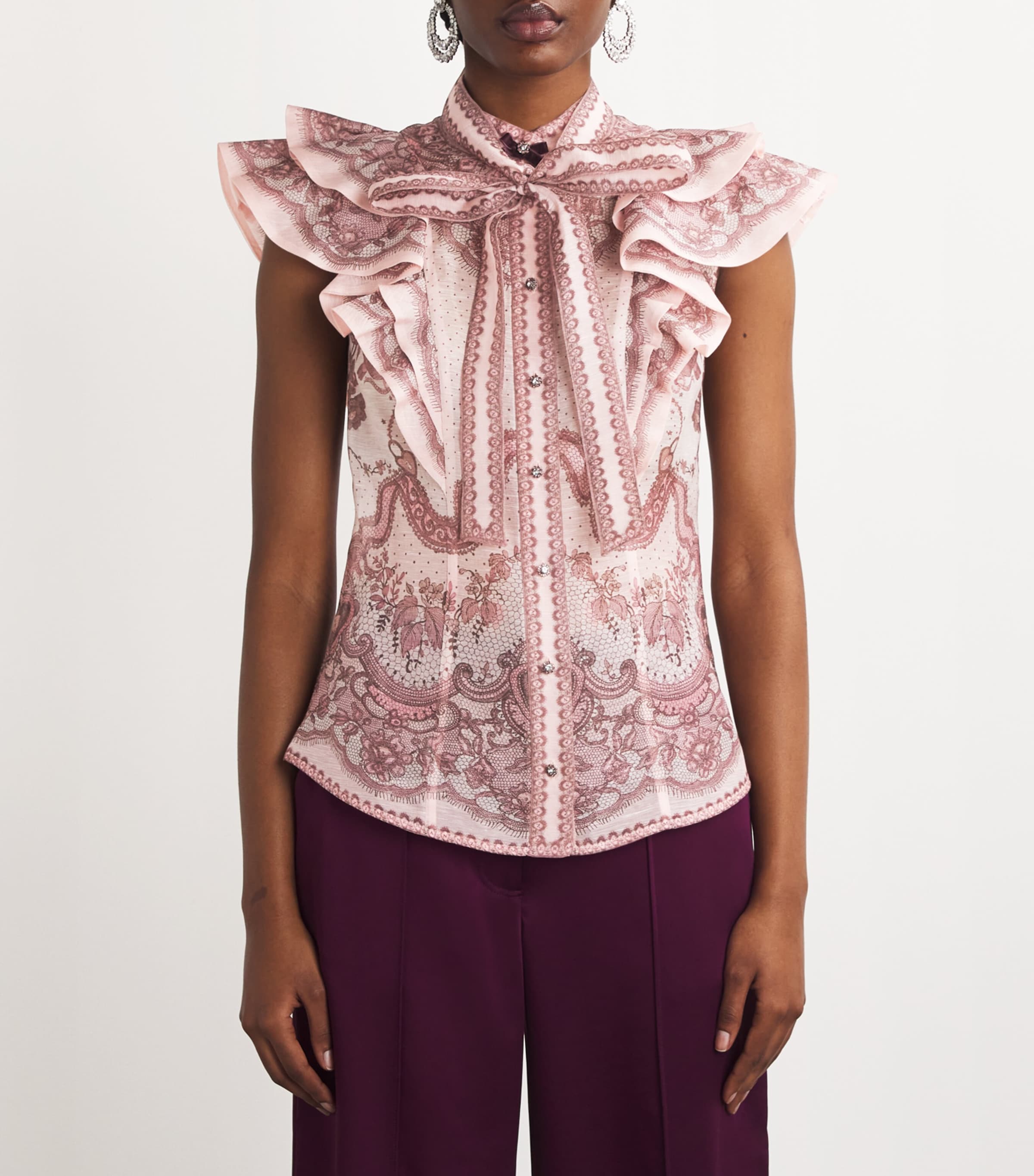 Zimmermann Womens Linen-Silk Crush Blouse Pnklacpripnk Lceprnt Image 3