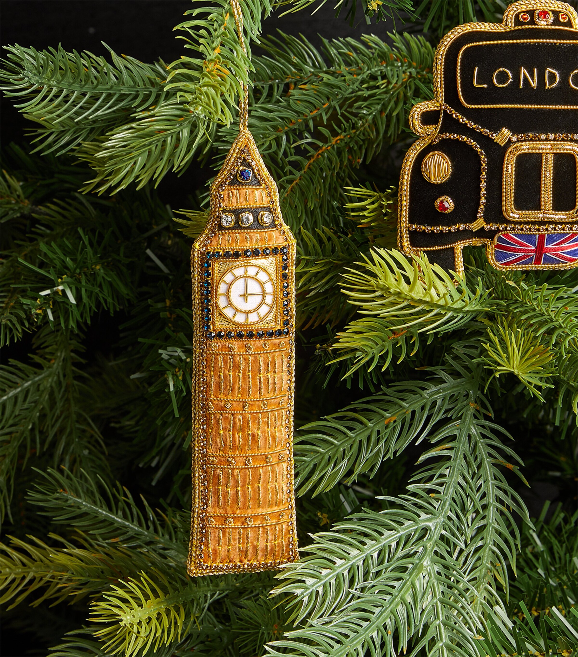 Beaded Big Ben Tree Decoration GOLD/NAVY Image 2