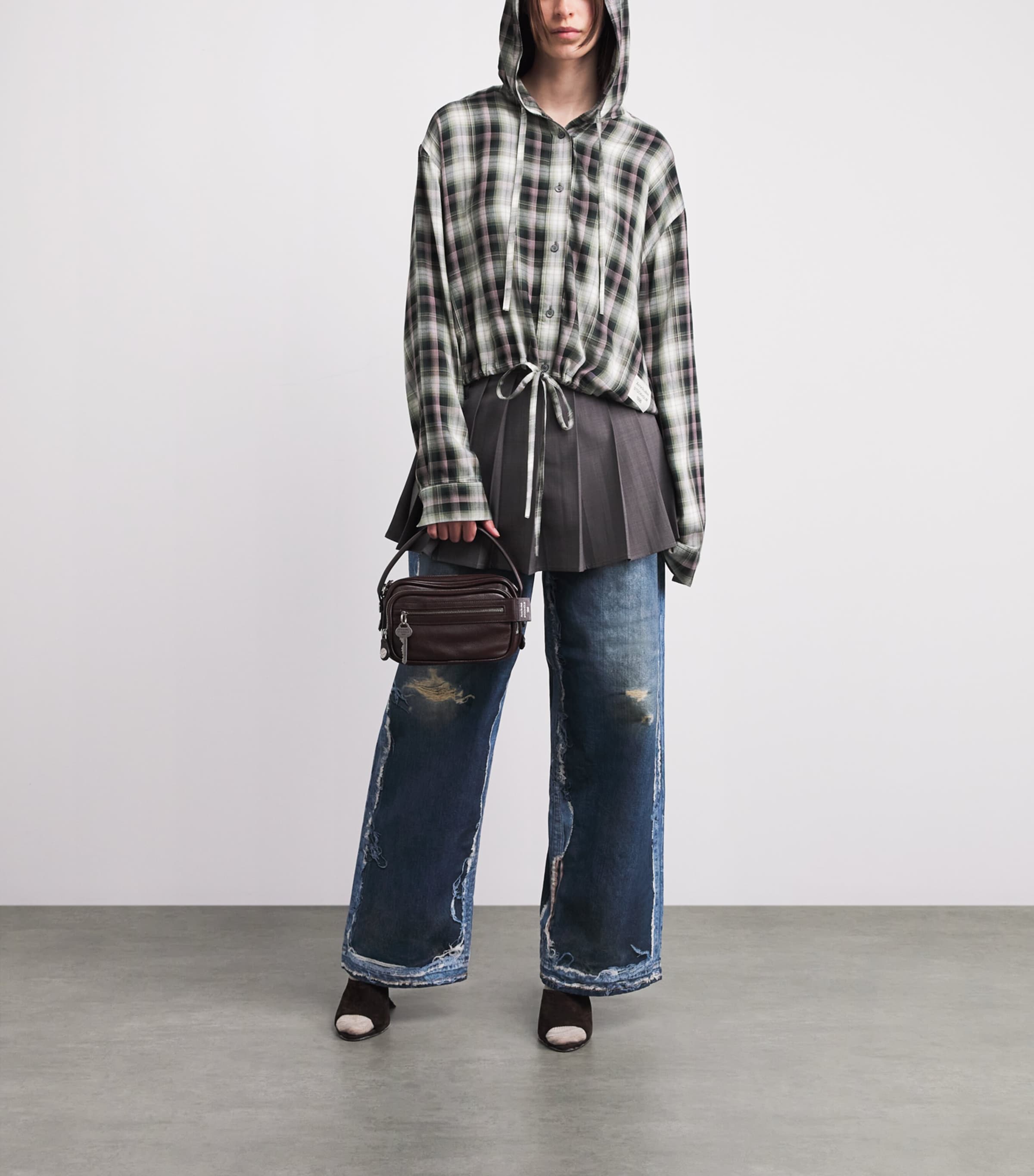 Acne Studios Womens Hooded Check Shirt Aig Black/green Image 2