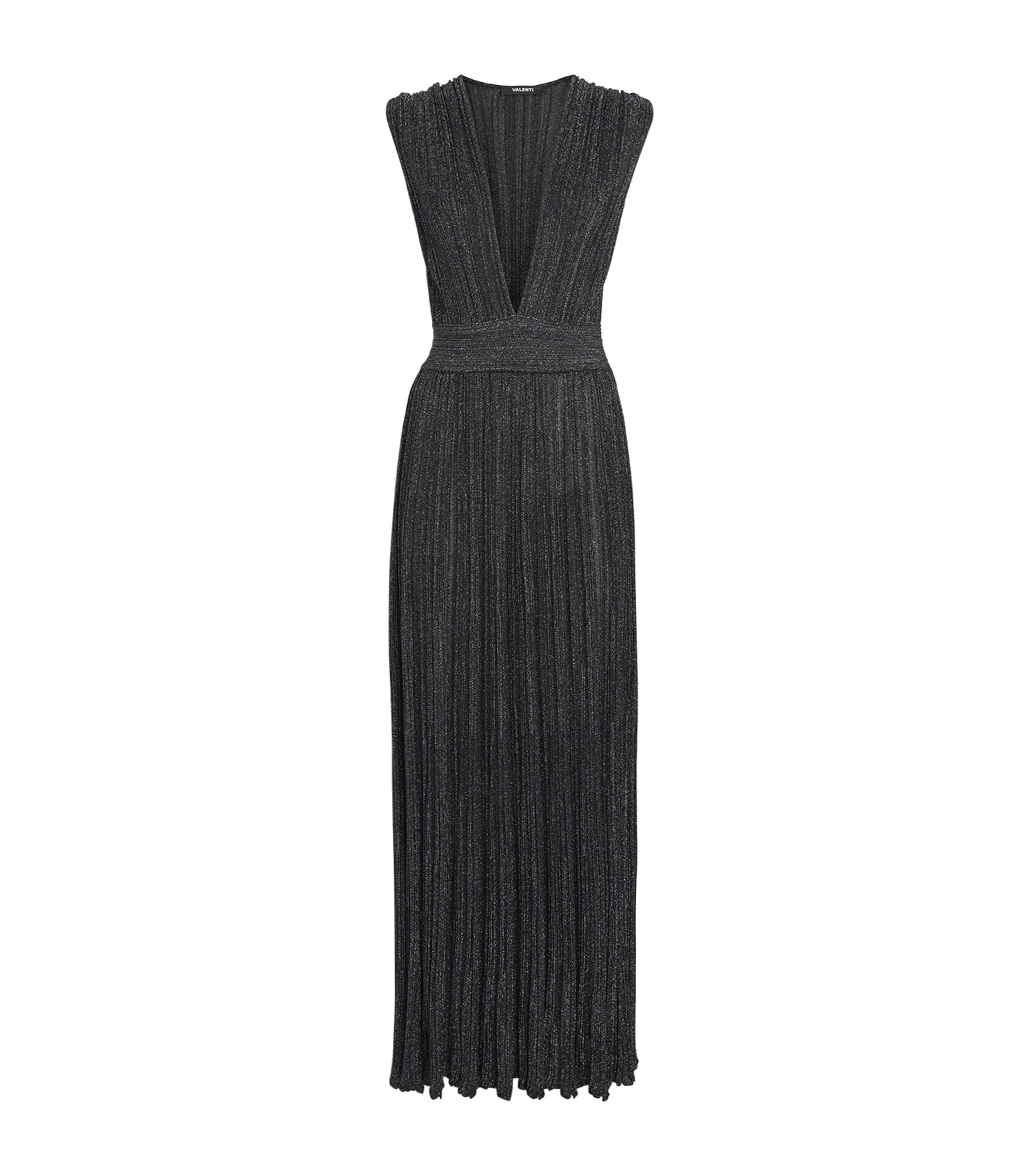 VALENTI Womens Knit Metallic V-Neck Maxi Dress Black Silver Image 1