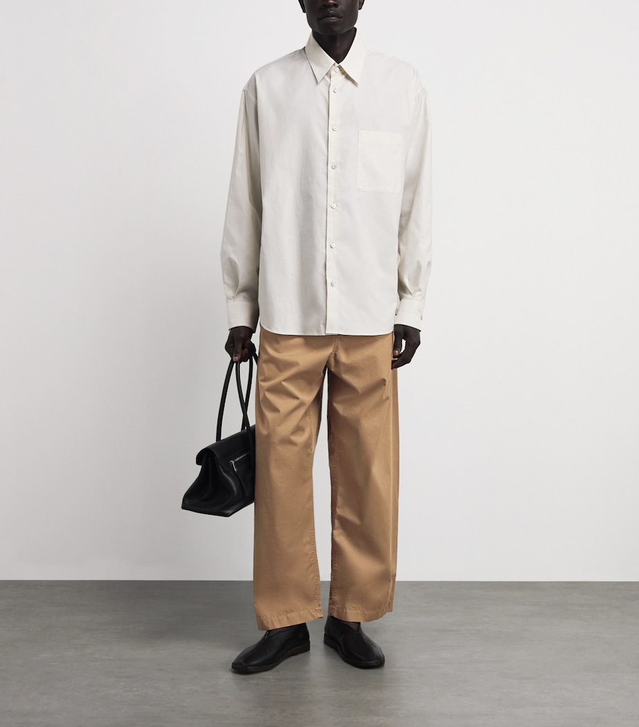 Lemaire Mens Cotton Twill Wide-Leg Trousers Cappuccino/ Image 2