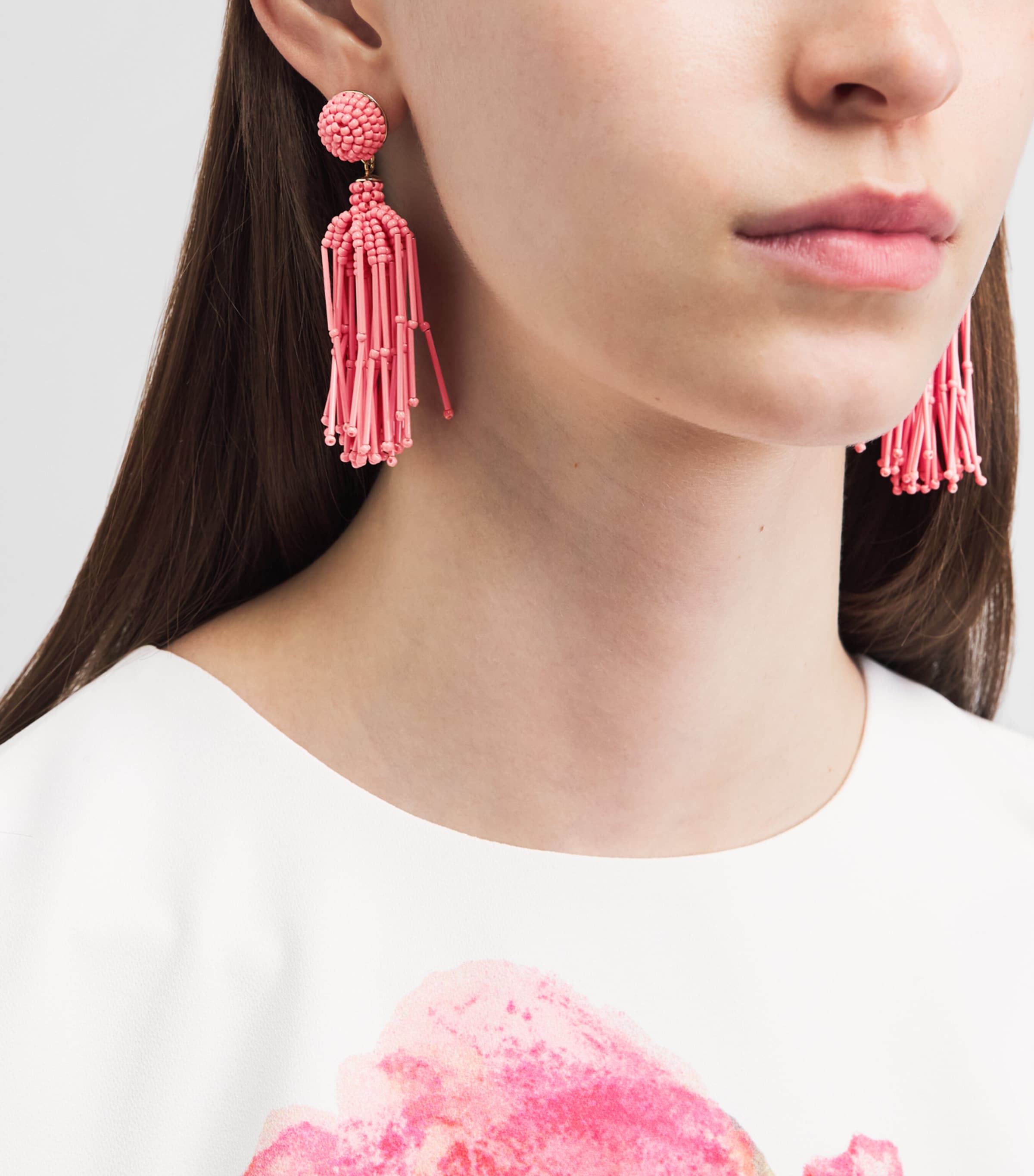 Carolina Herrera Beaded Tassel Drop Earrings Sunset Image 2