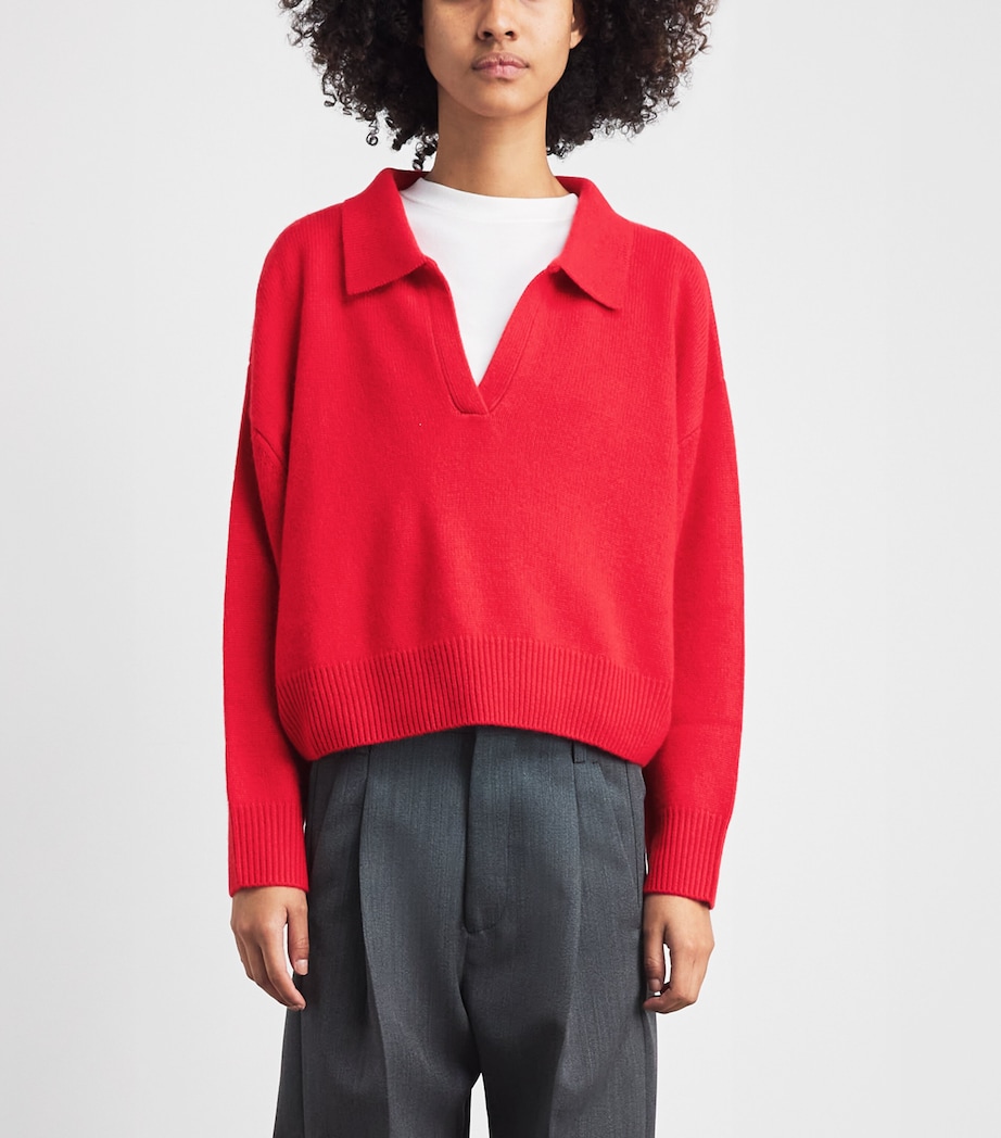Soft Goat Womens Cashmere Polo Sweater Rouge Image 4