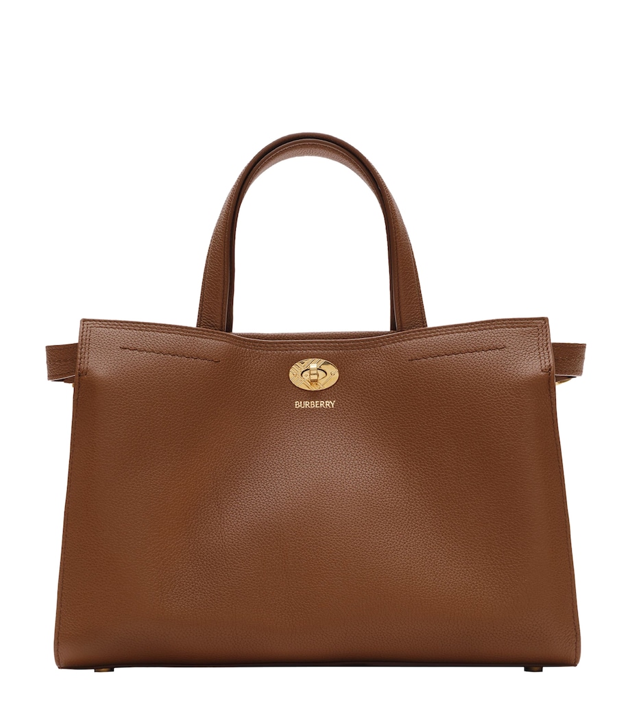 Burberry Womens Small Leather Cotswolds Check Tote Bag Hazel Image 1