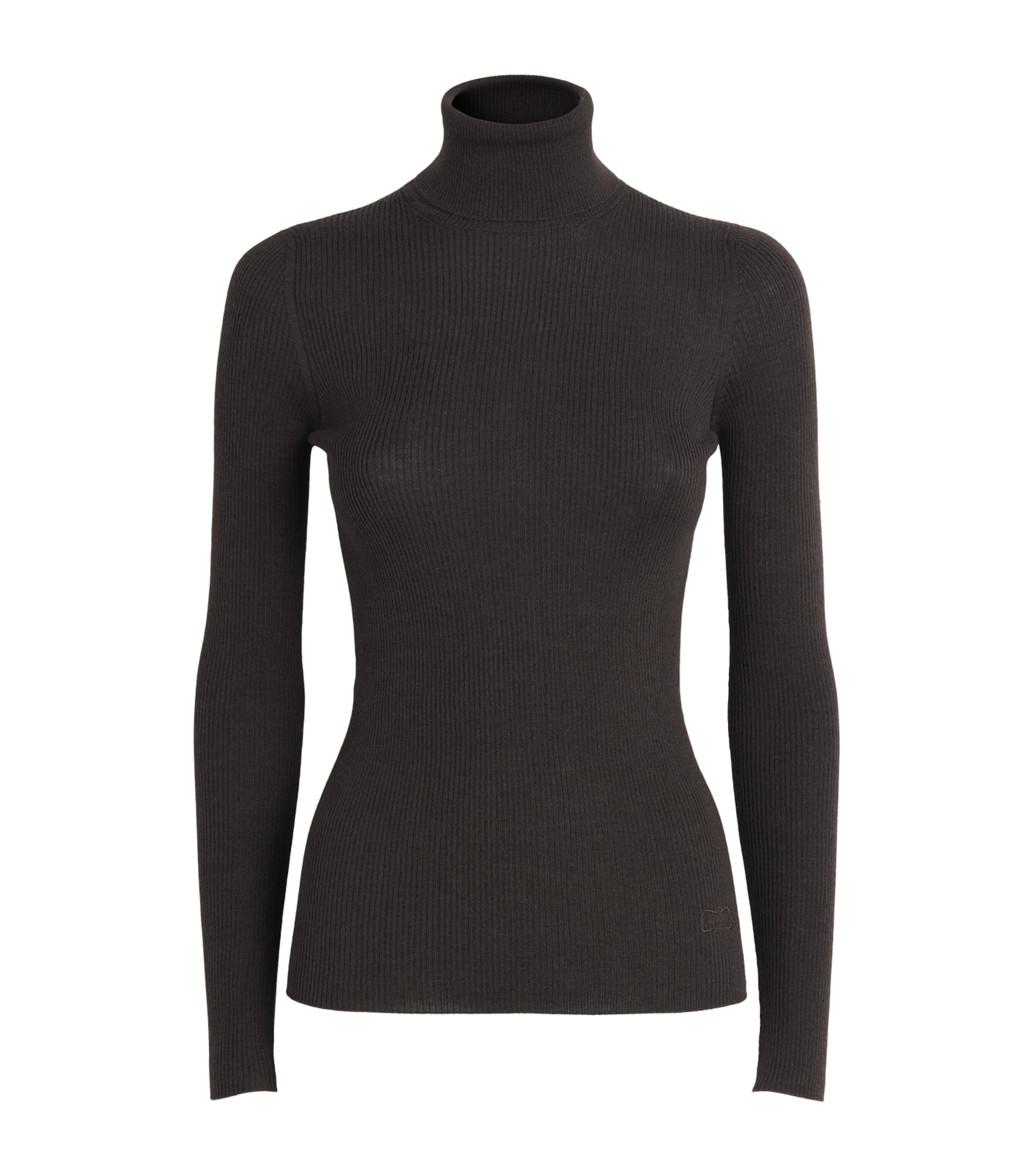 Agnona Wool-Silk-Cashmere Rollneck Sweater Brown Ebony