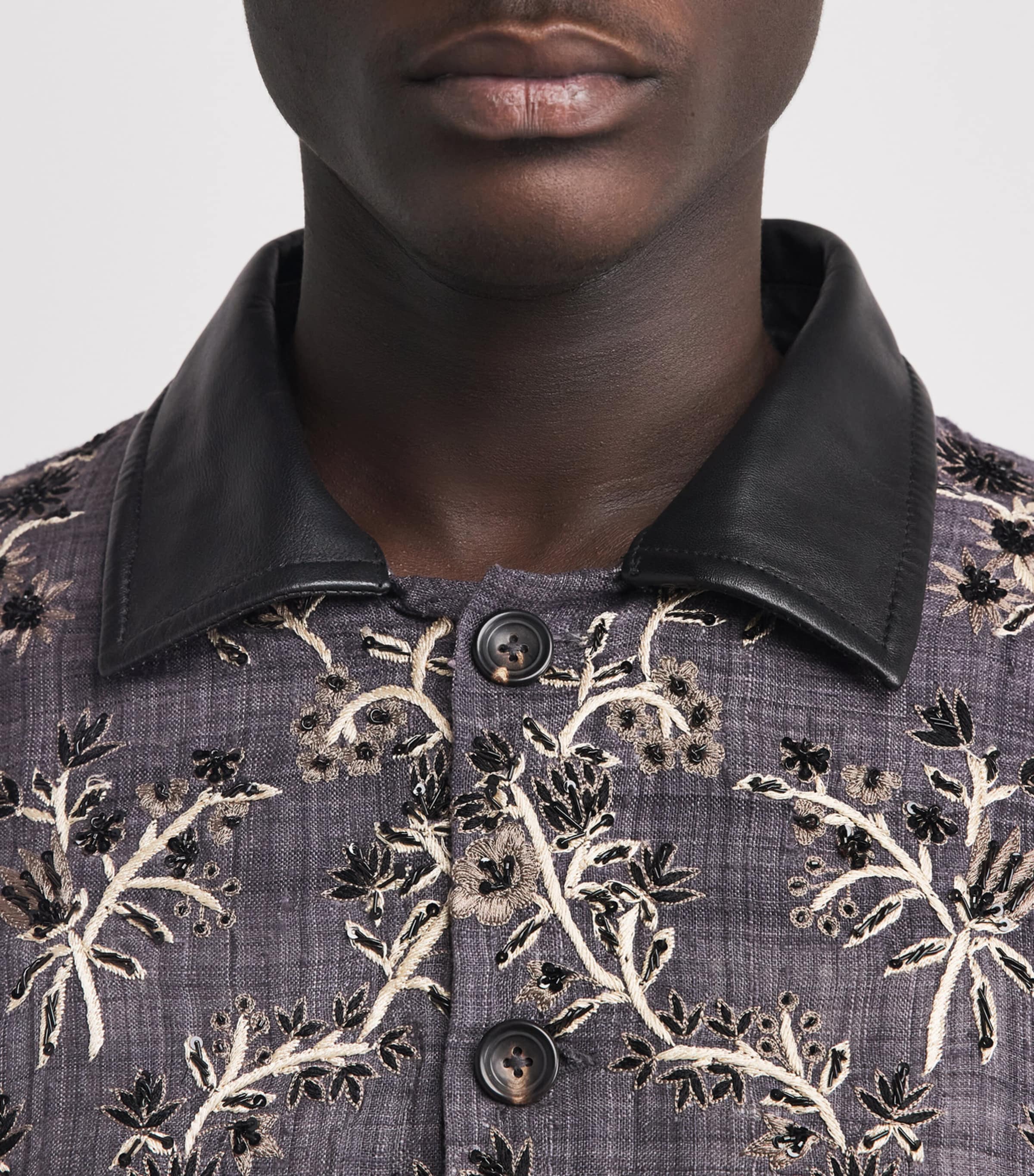 Kartik Research Mens Silk Embellished Chintz Jacket Black/ Ecru/ Grey Image 3