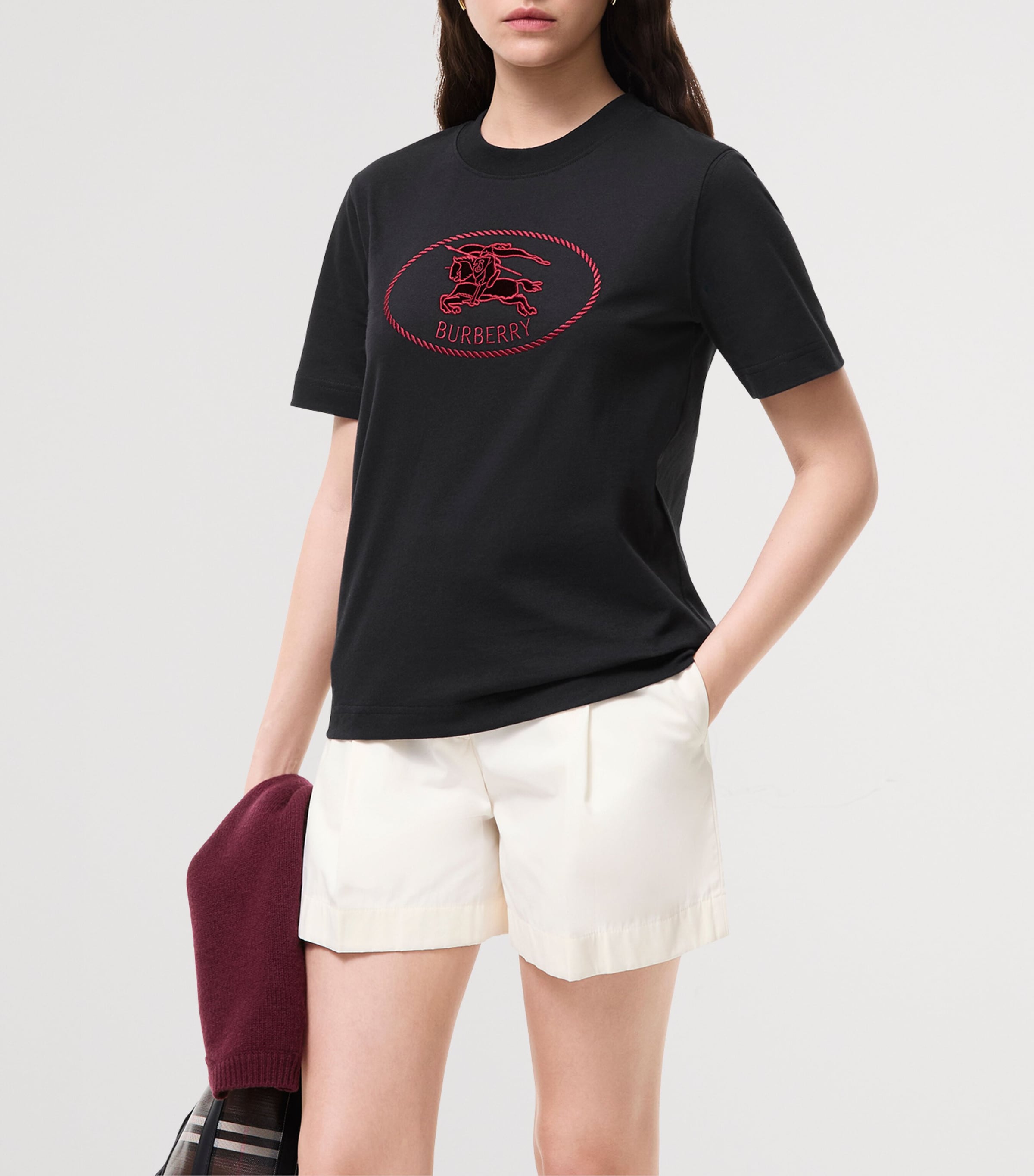 Burberry Womens Cotton EKD Stamp T-Shirt Black Image 2