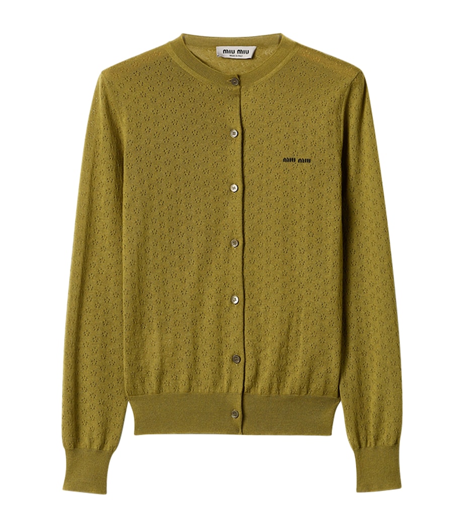 Miu Miu Womens Cashmere-Silk Pointelle Cardigan Image 1