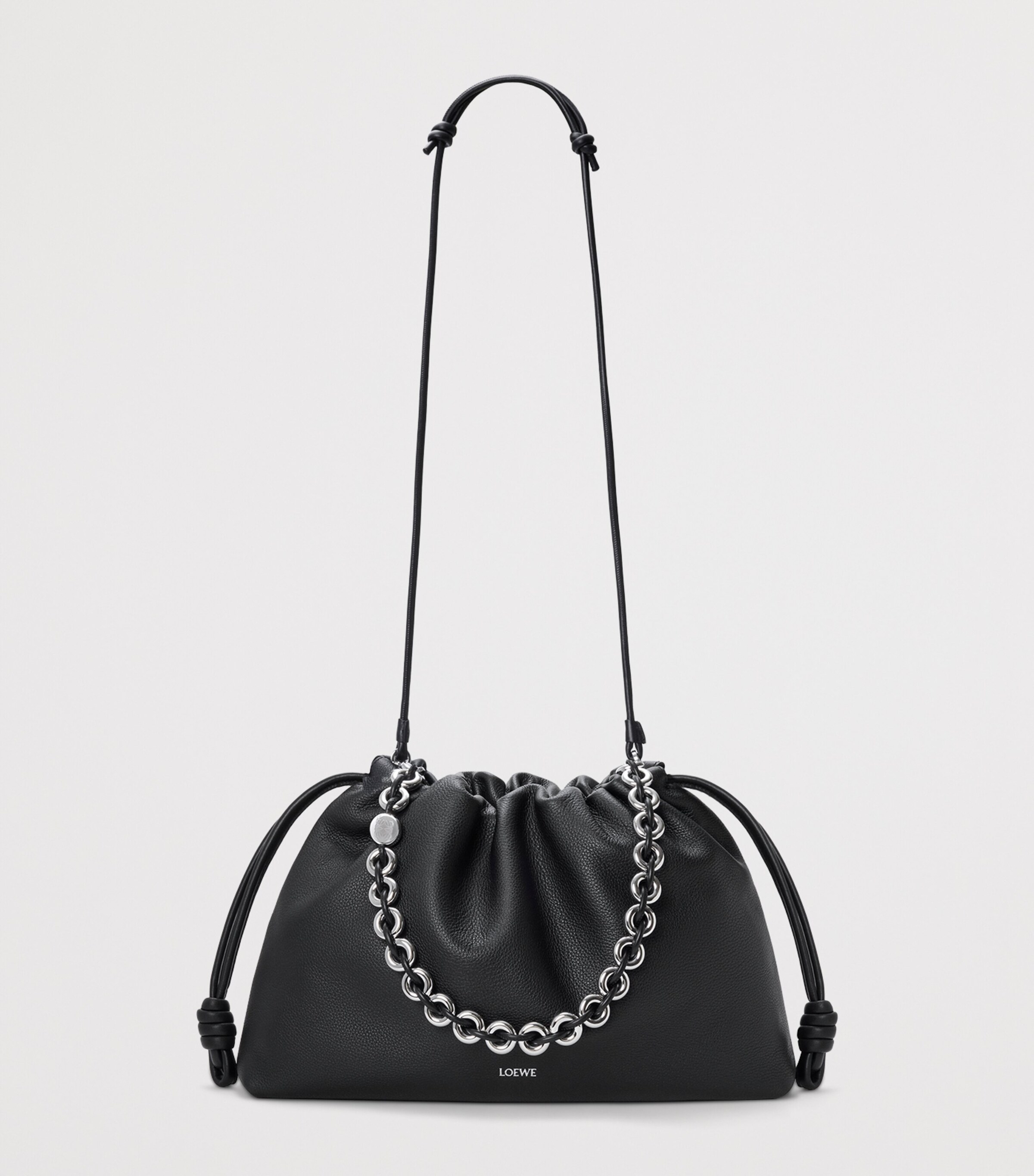 Large Leather Flamenco Shoulder Bag BLACK Image 8