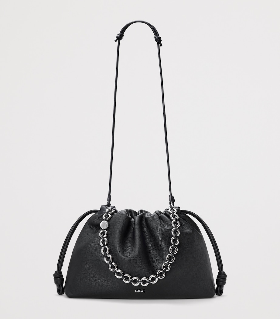 Large Leather Flamenco Shoulder Bag BLACK Image 8