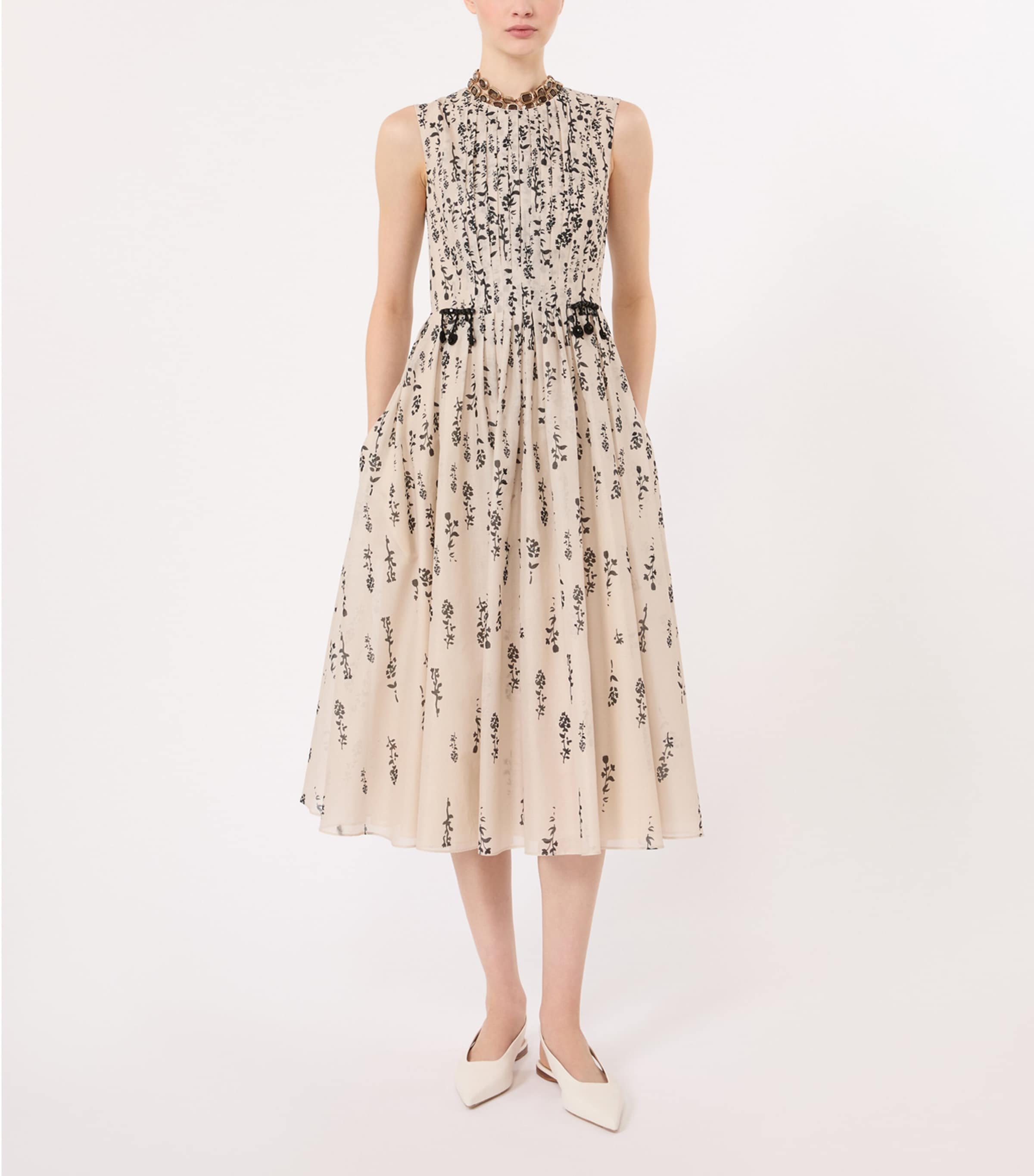Max Mara Womens Cotton Floral Midi Dress Ecru Image 2