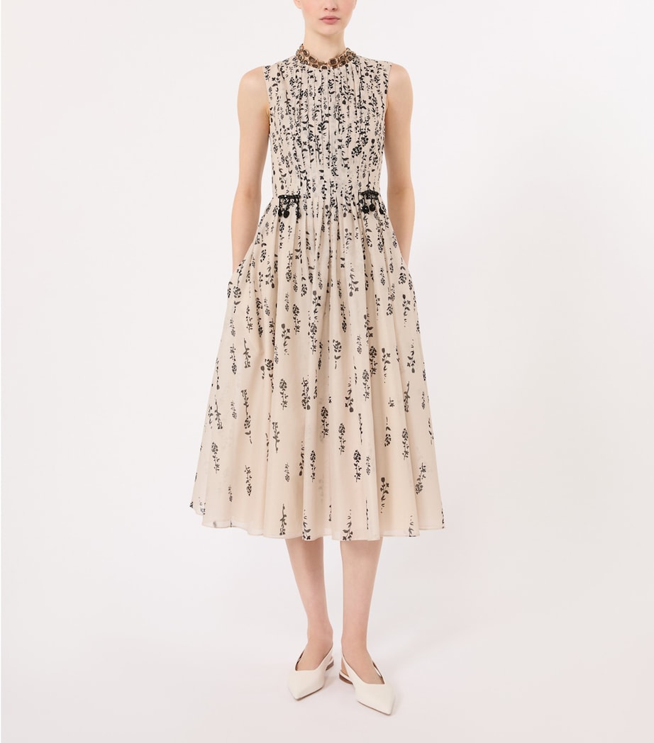 Max Mara Womens Cotton Floral Midi Dress Ecru Image 2