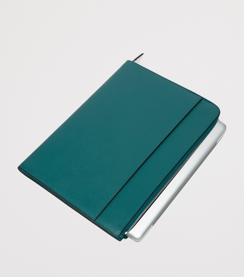 Smythson Small Panama Leather Laptop Case Petrol Image 2
