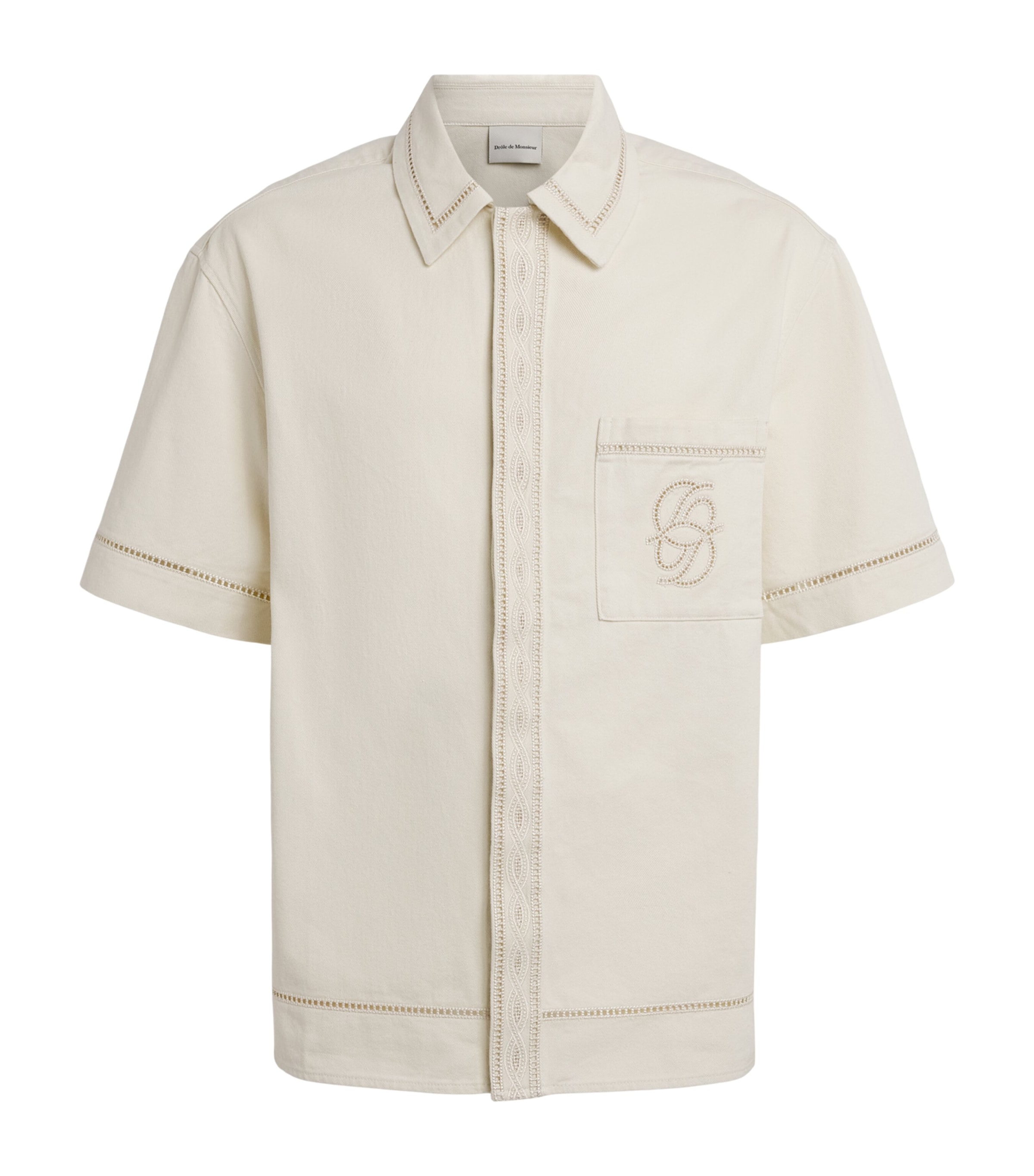 Drôle De Monsieur Mens Cotton Embroidered Short-Sleeve Shirt Ow / Off White Image 1