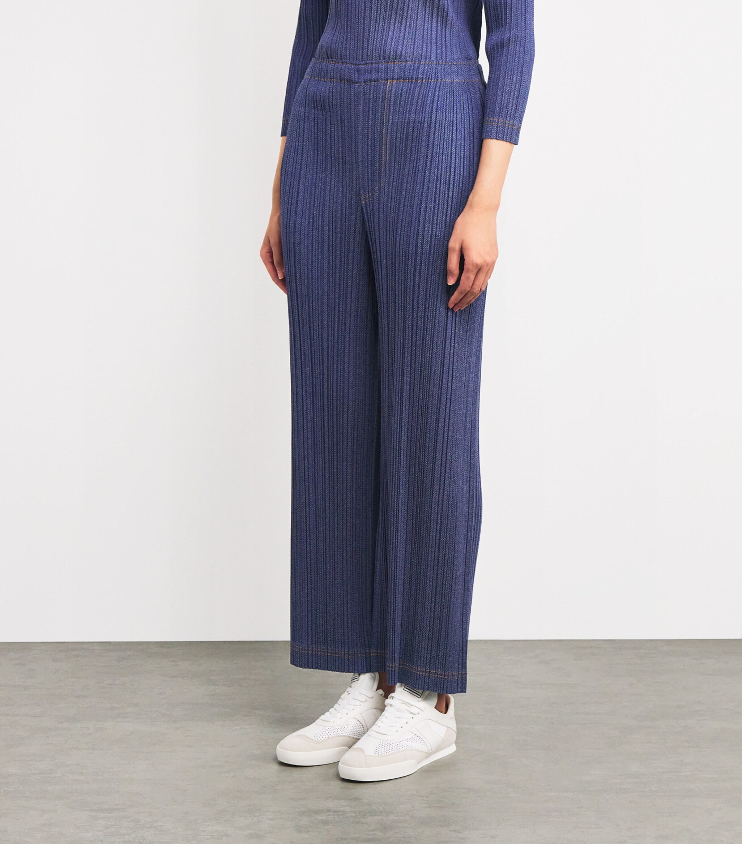Pleats Please Issey Miyake Blue Pleated Cotton Denim Trousers