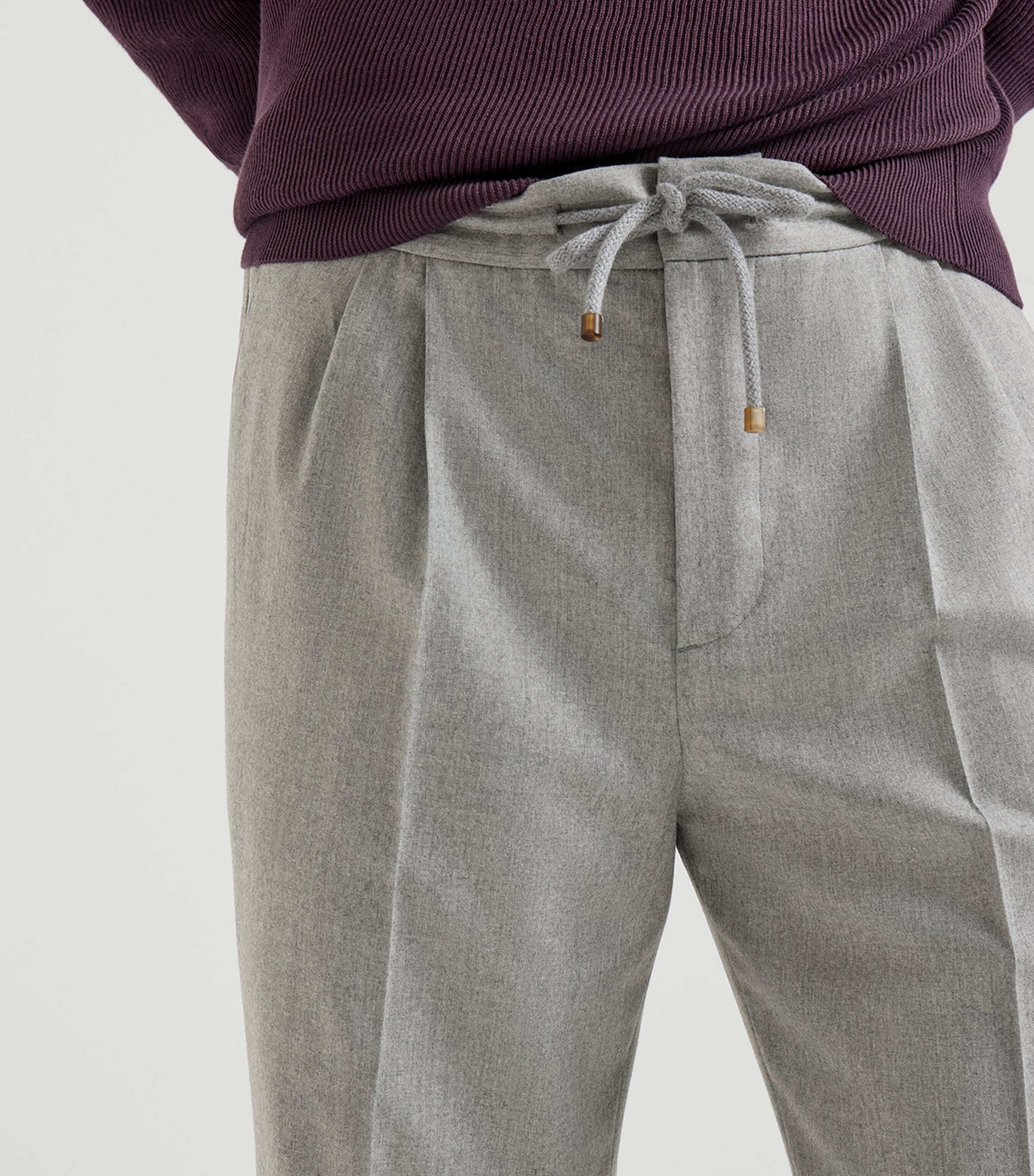 Brunello Cucinelli Mens Virgin Wool Pleated Drawstring Trousers Image 6