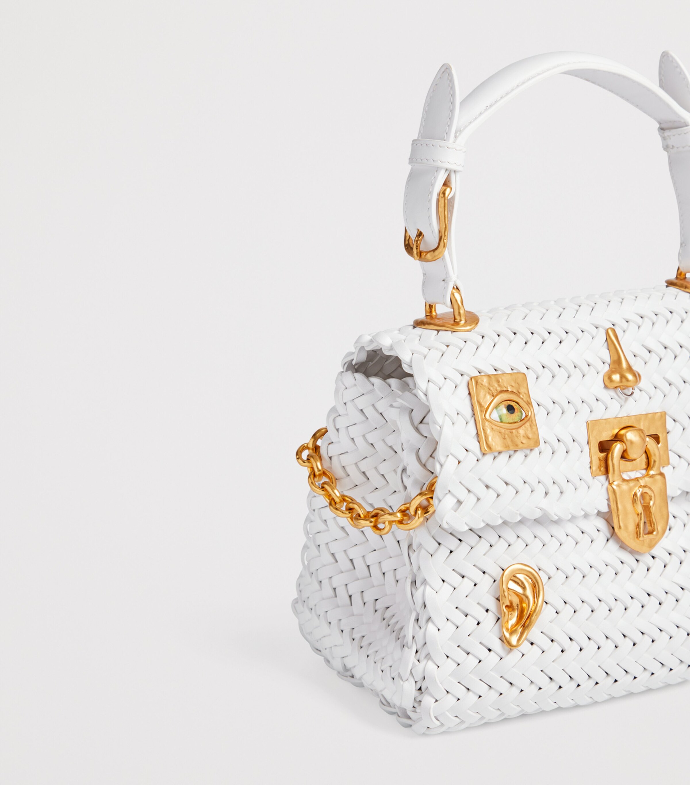 Schiaparelli Mini Calfskin Bijoux Secret Top-Handle Bag White Image 5