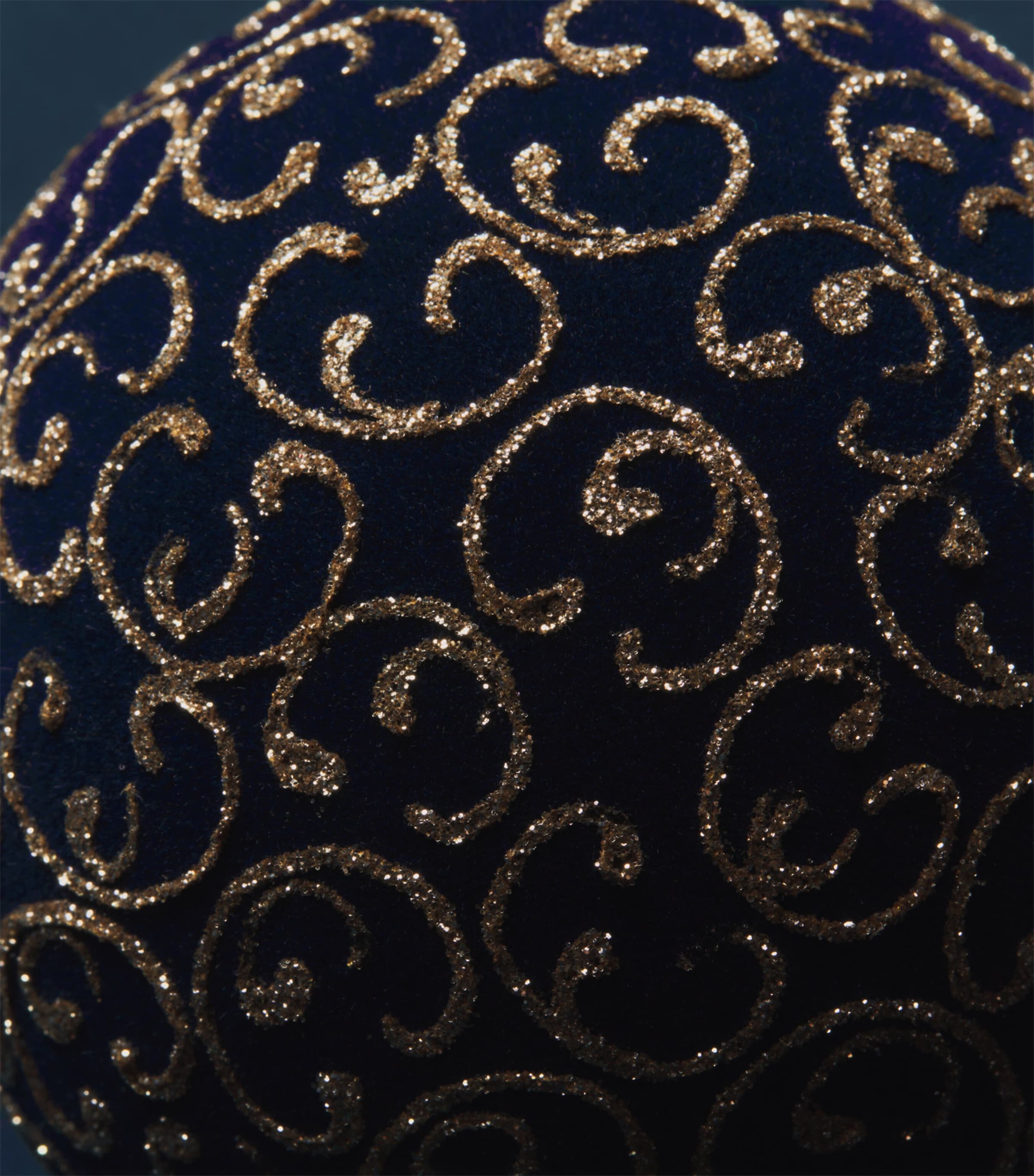 Harrods Velvet Glitter Swirl Bauble Navy Blue Velvet Image 2