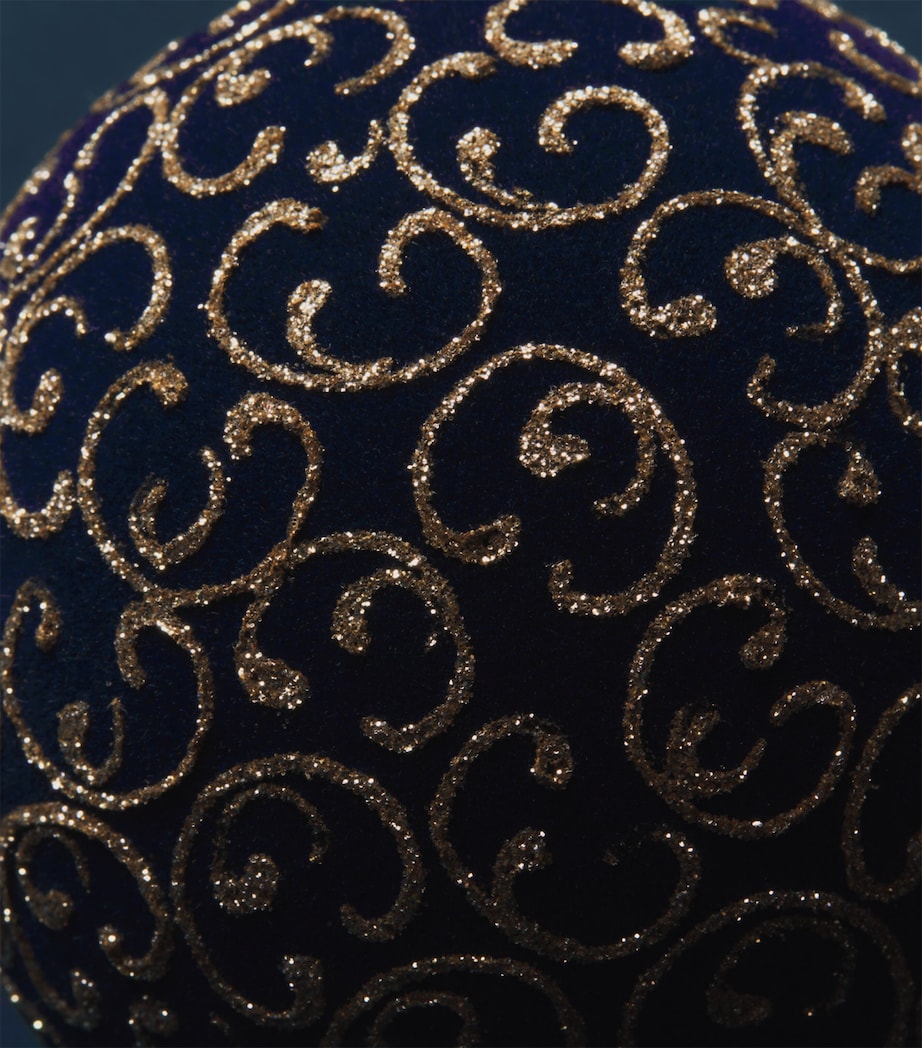 Harrods Velvet Glitter Swirl Bauble Navy Blue Velvet Image 2