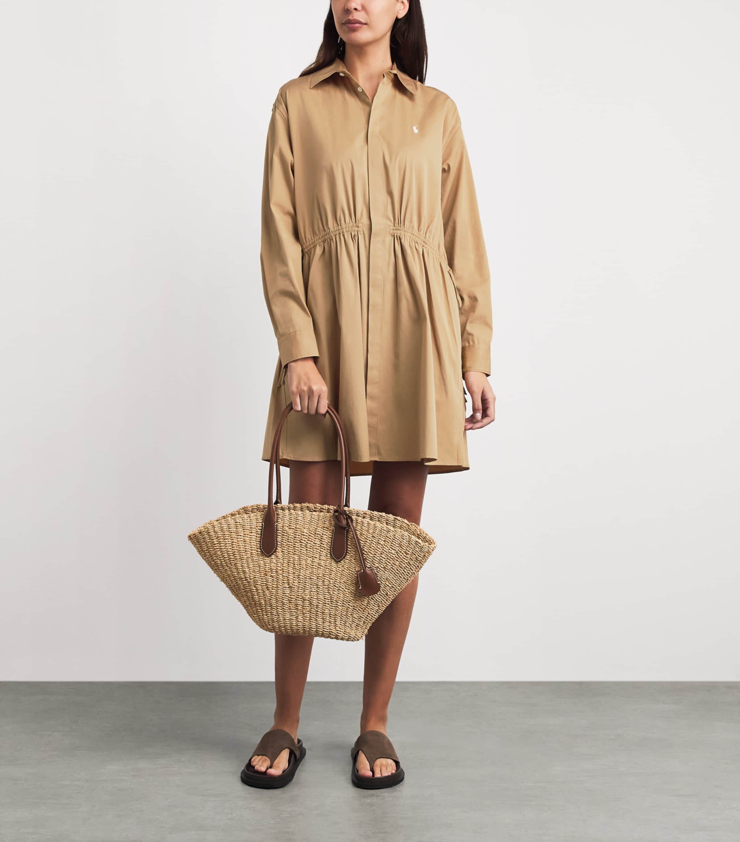 Polo Ralph Lauren Womens Cotton Mini Shirt Dress Classic Camel Image 2