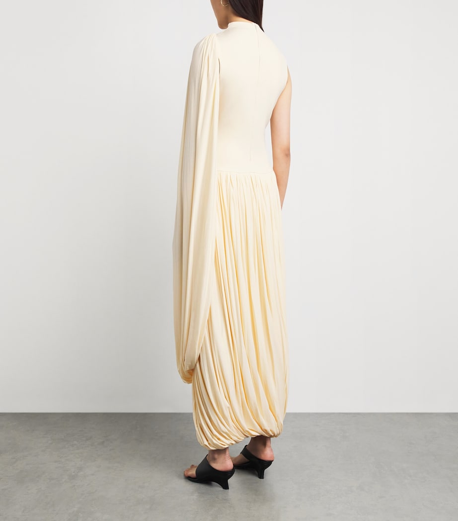 Abadia Womens High-Neck Draped Midi Dress Cream Image 4