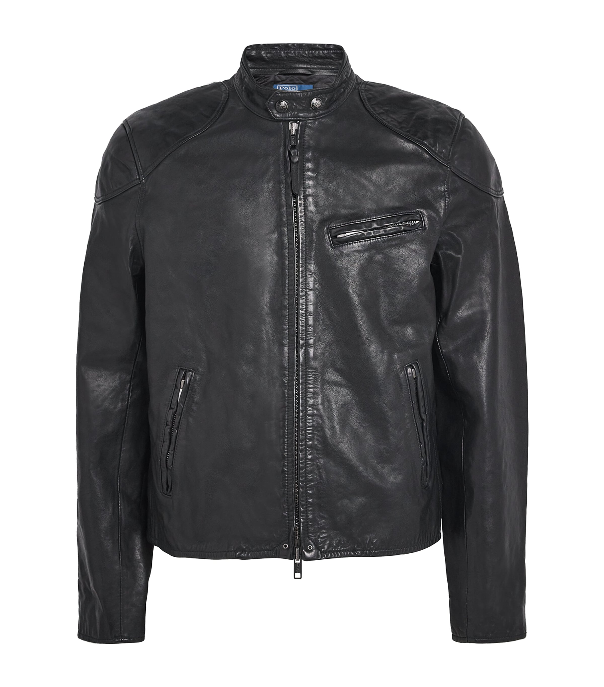 Polo Ralph Lauren Calf Leather Solid Racing Jacket In Black
