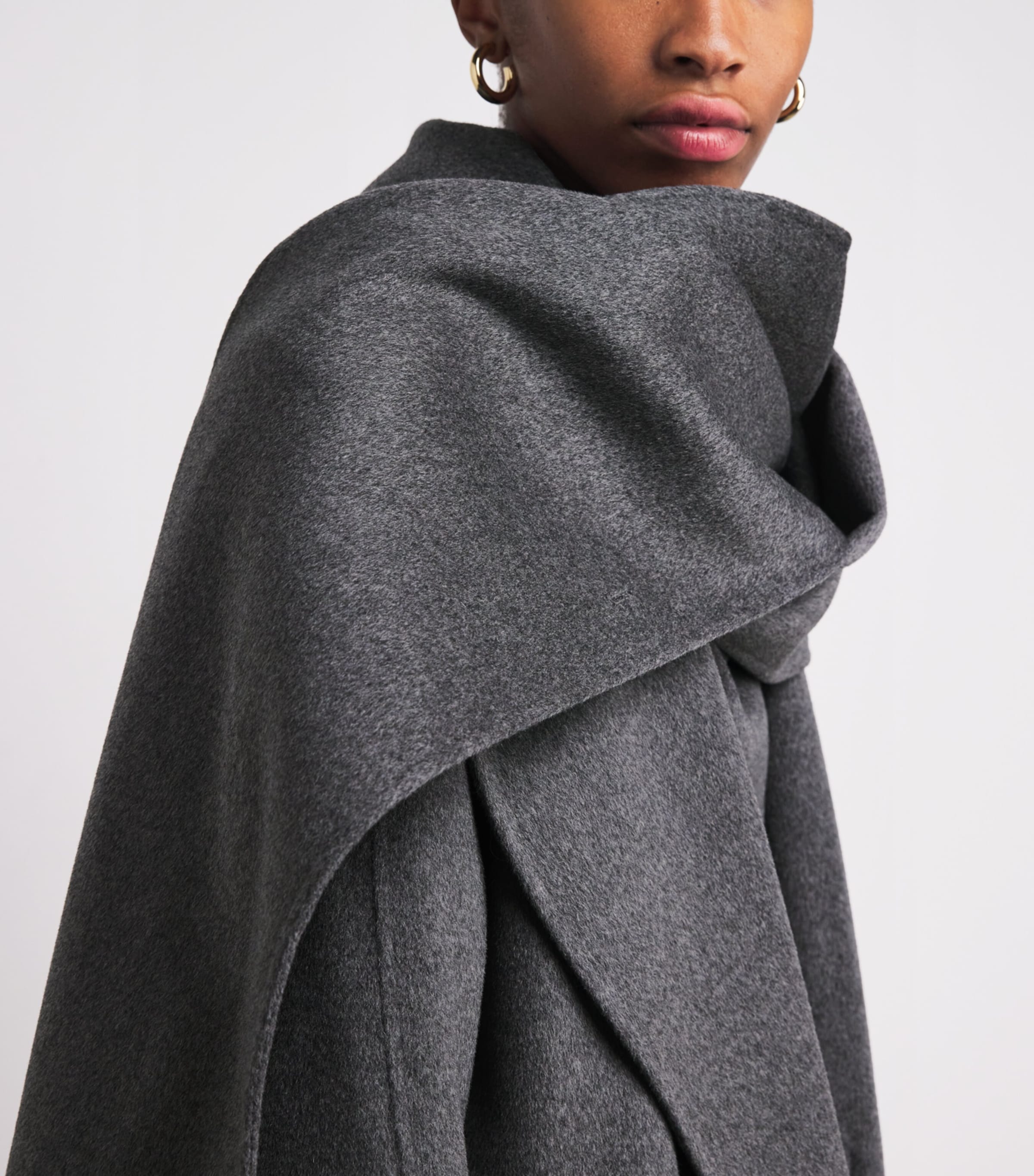 Róhe Womens Wool Double-Layered Scarf Coat Mid Grey Melange Image 6