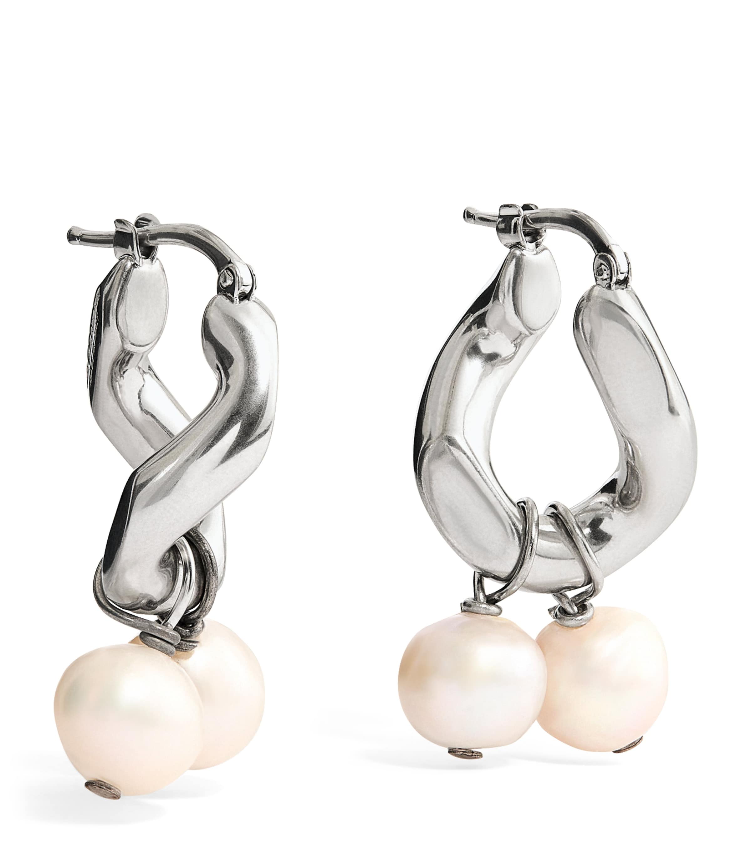 Shop Jil Sander Freshwater Pearl Hoop Earrings In Grey