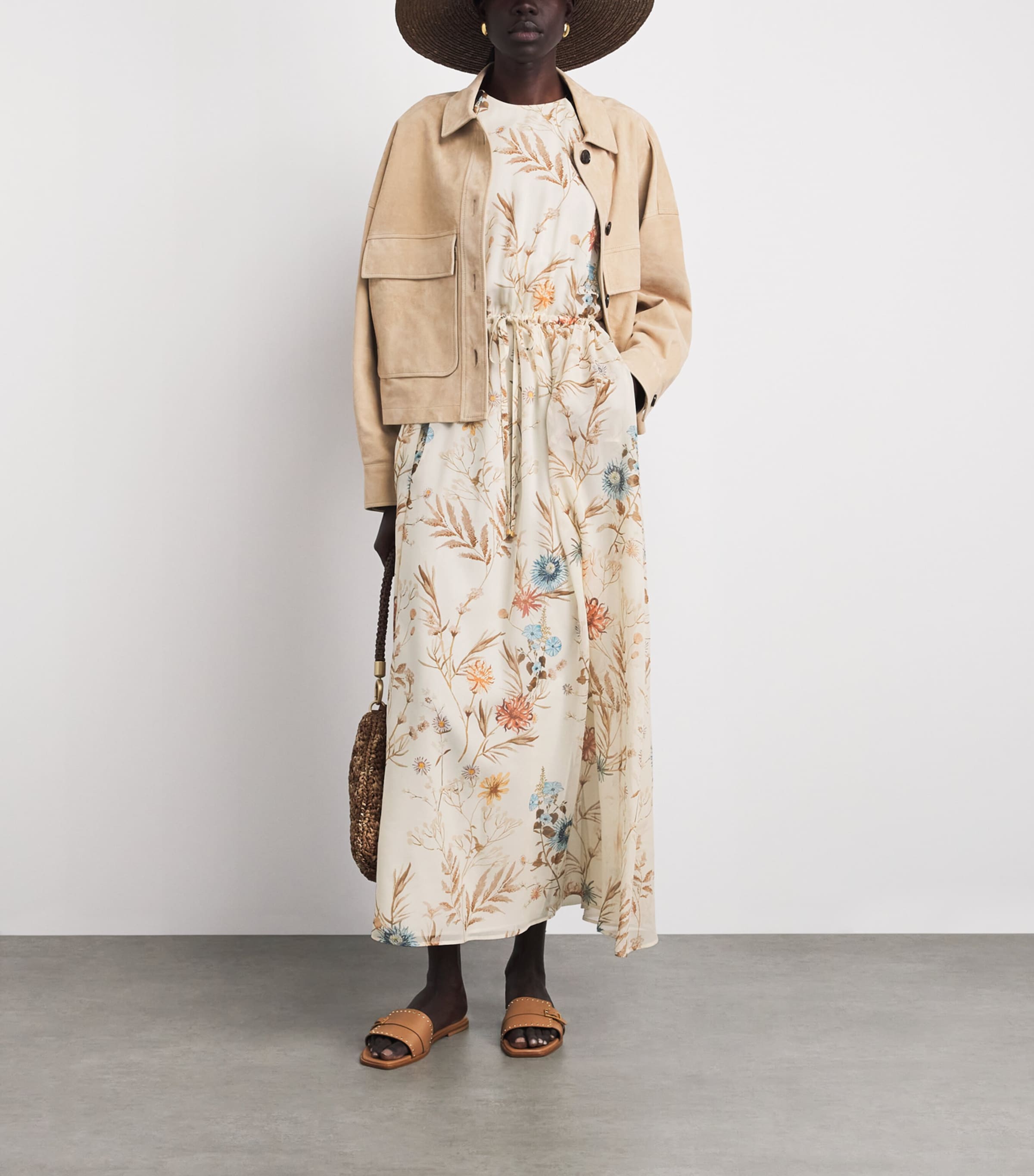 Eleventy Womens Silk Floral Print Maxi Dress Sabbia Image 2
