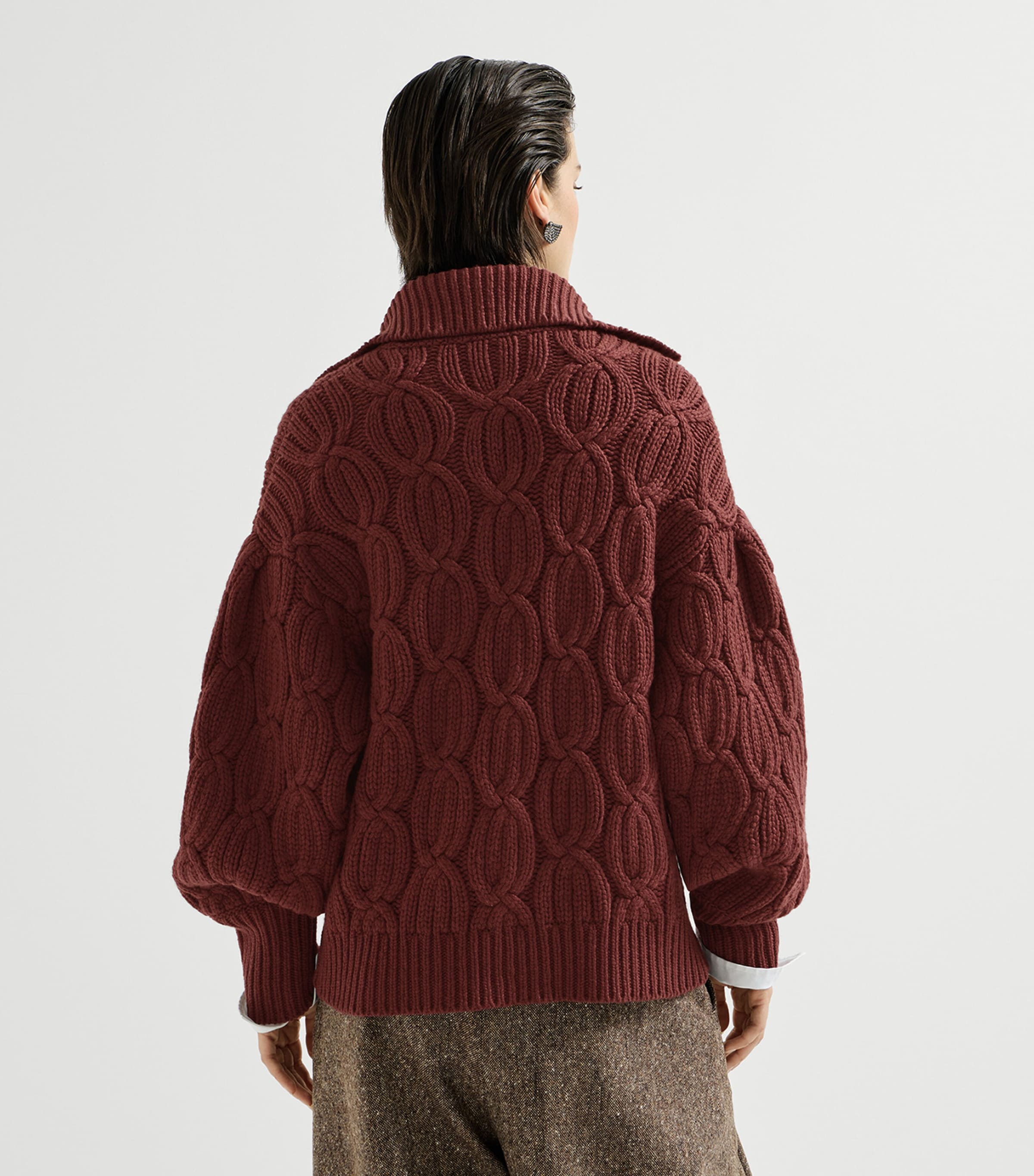 Brunello Cucinelli Womens Cashmere Cable-Knit Heritage Cardigan Red Bean Image 3