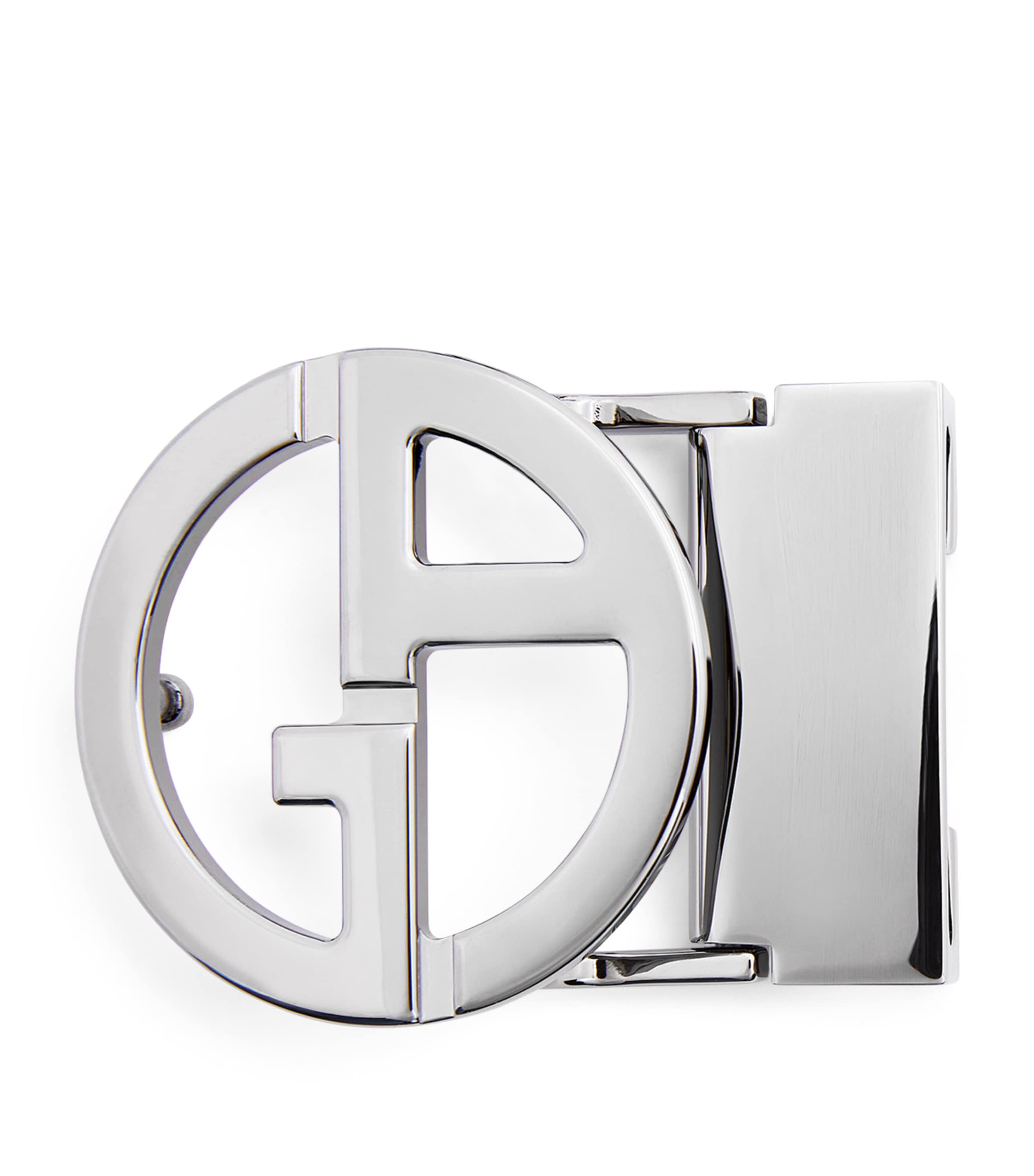 GIORGIO ARMANI POLISHED GUNMETAL-PLATED GA LOGO BELT BUCKLE