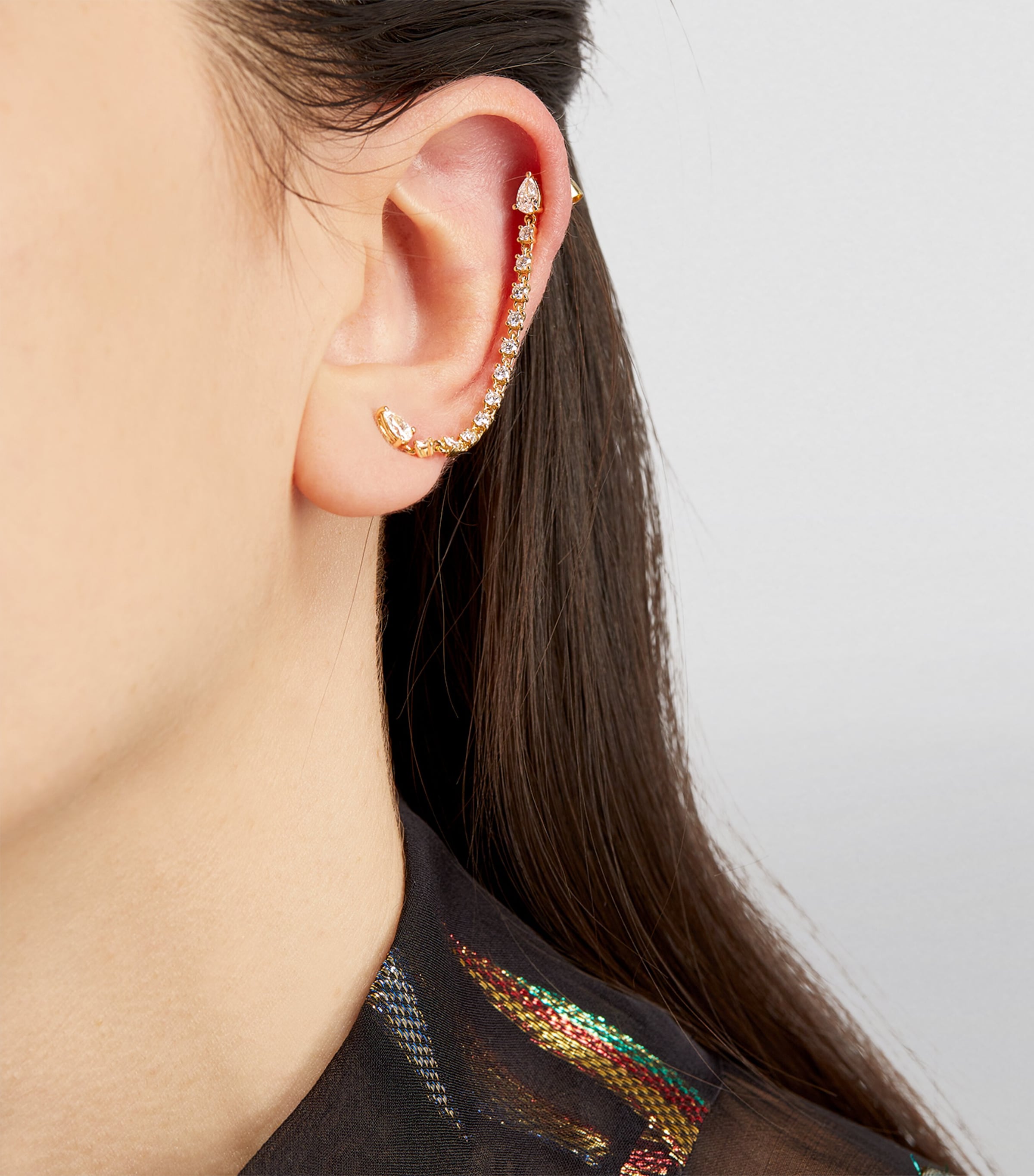 Yellow Gold and Diamond Double-Pierced Loop Single Earring YELLOW GOLD Image 5