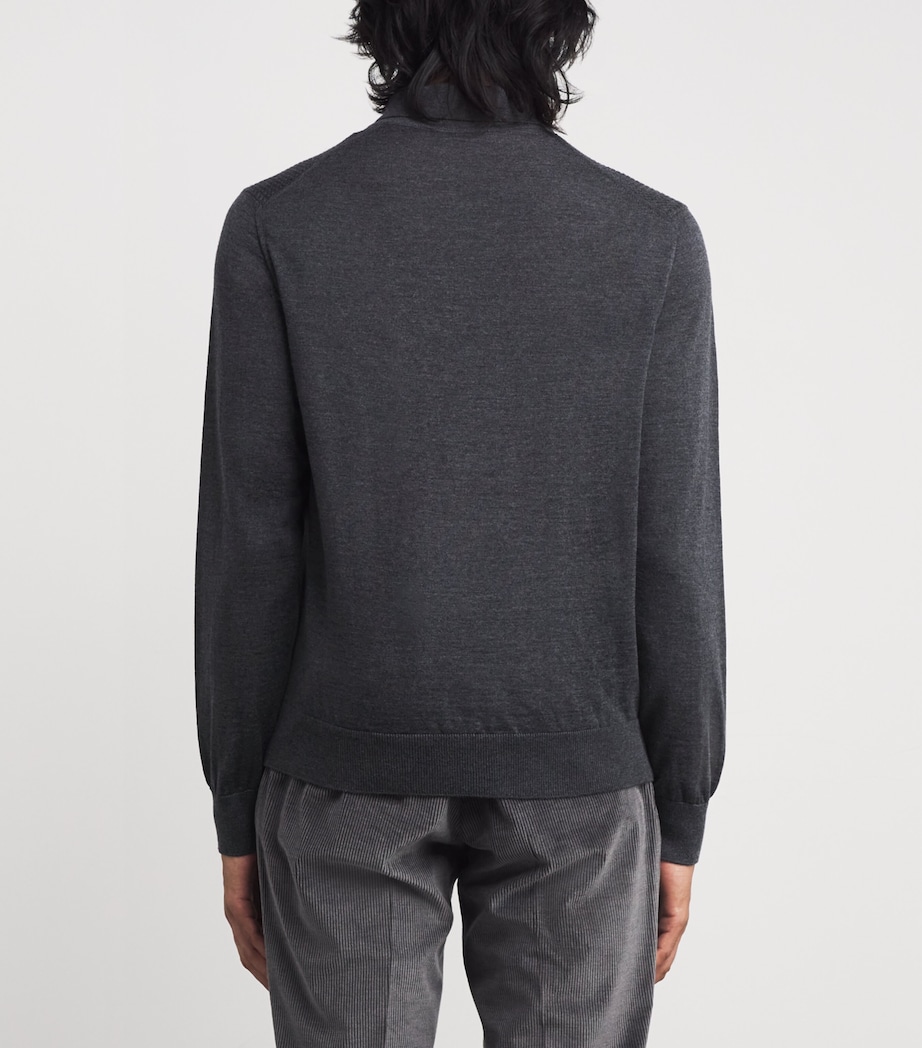Virgin Wool Quarter-Zip Polo Sweater 14 GREY MELANGE Image 4