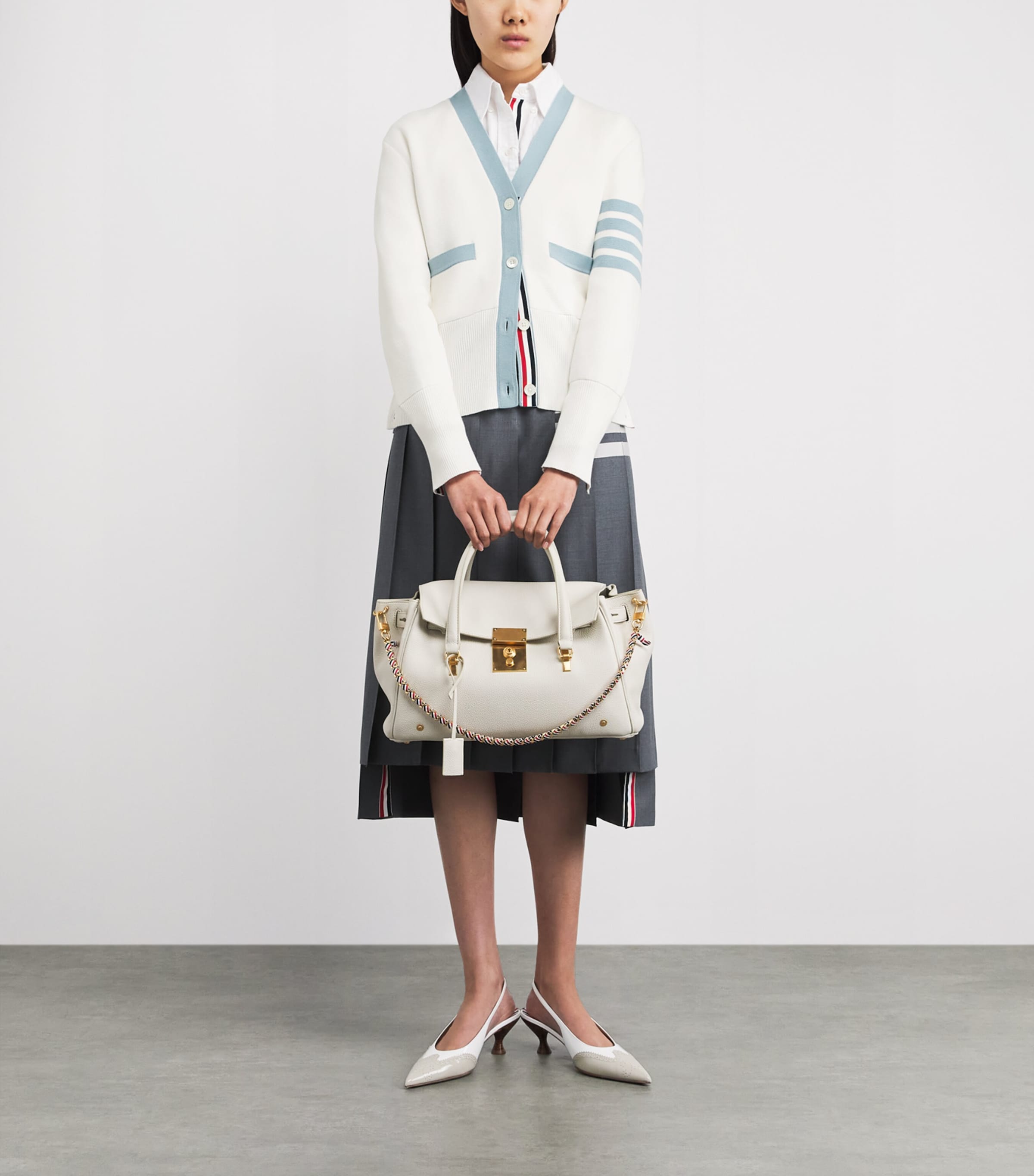 Thom Browne Womens Cotton Milano 4-Bar Cardigan White Image 2