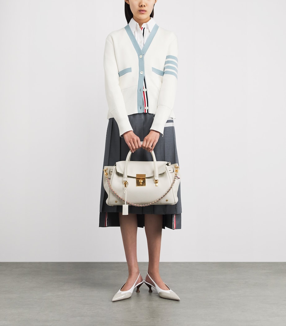 Thom Browne Womens Cotton Milano 4-Bar Cardigan White Image 2